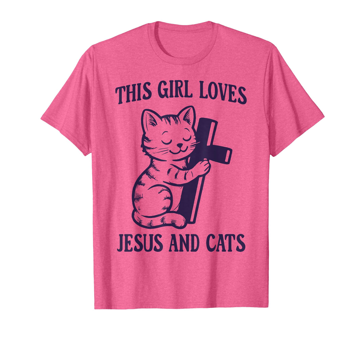 Christian This Girl Loves Jesus and Cats Cat Hugging Cross T-Shirt