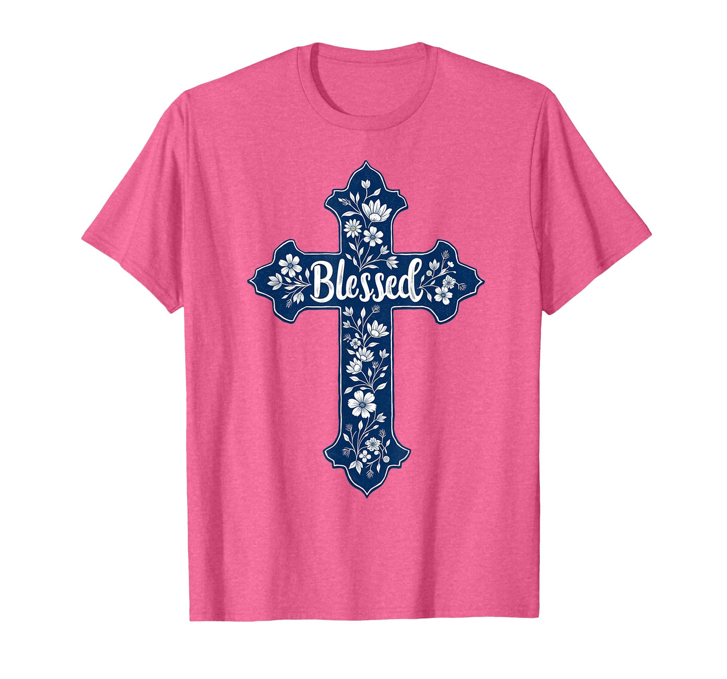 Christian Faith Cross Blue Toile Chinoiserie Floral T-Shirt