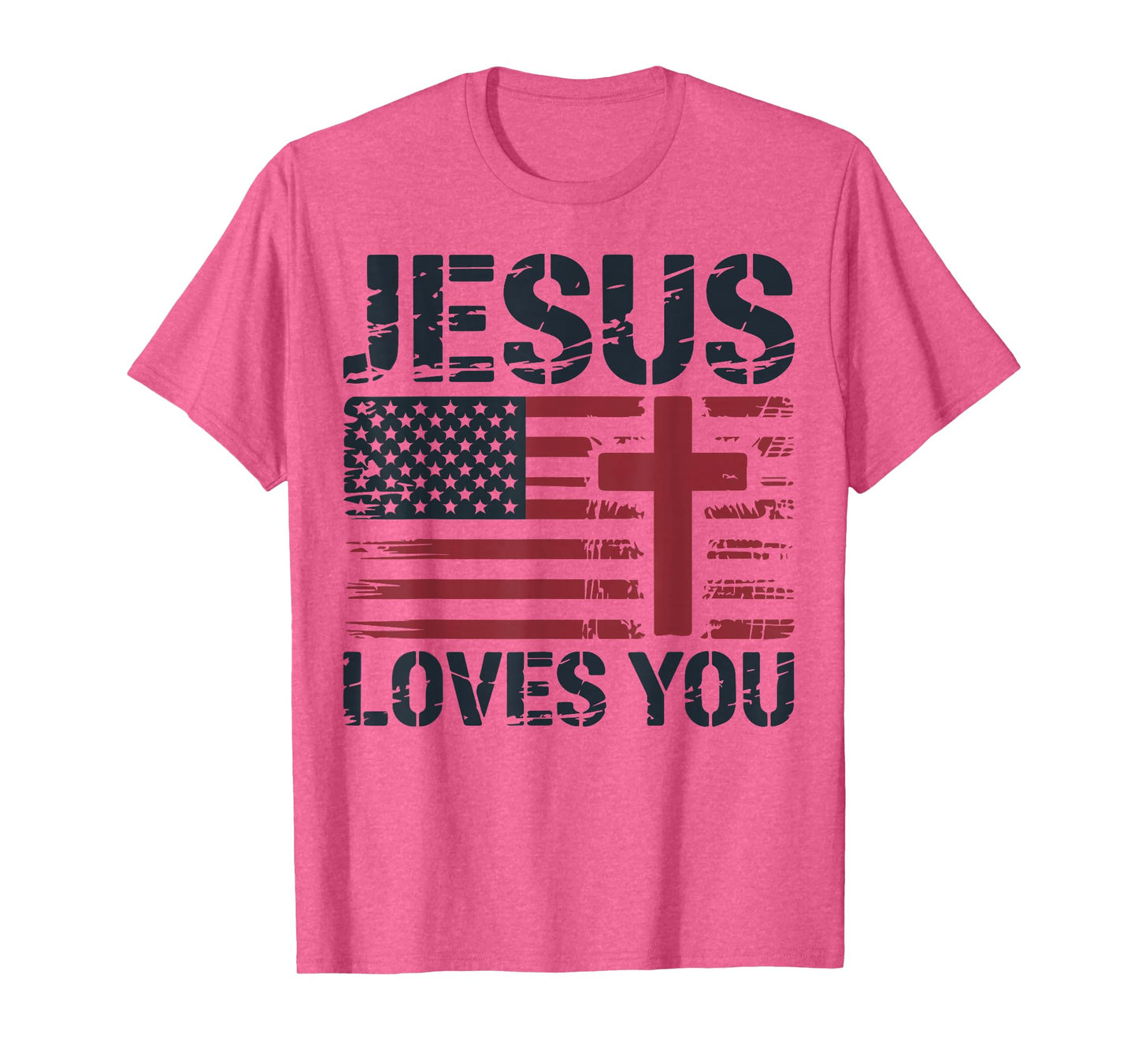 Mens Jesus Loves You American Flag Christian Patriotic Cross T-Shirt