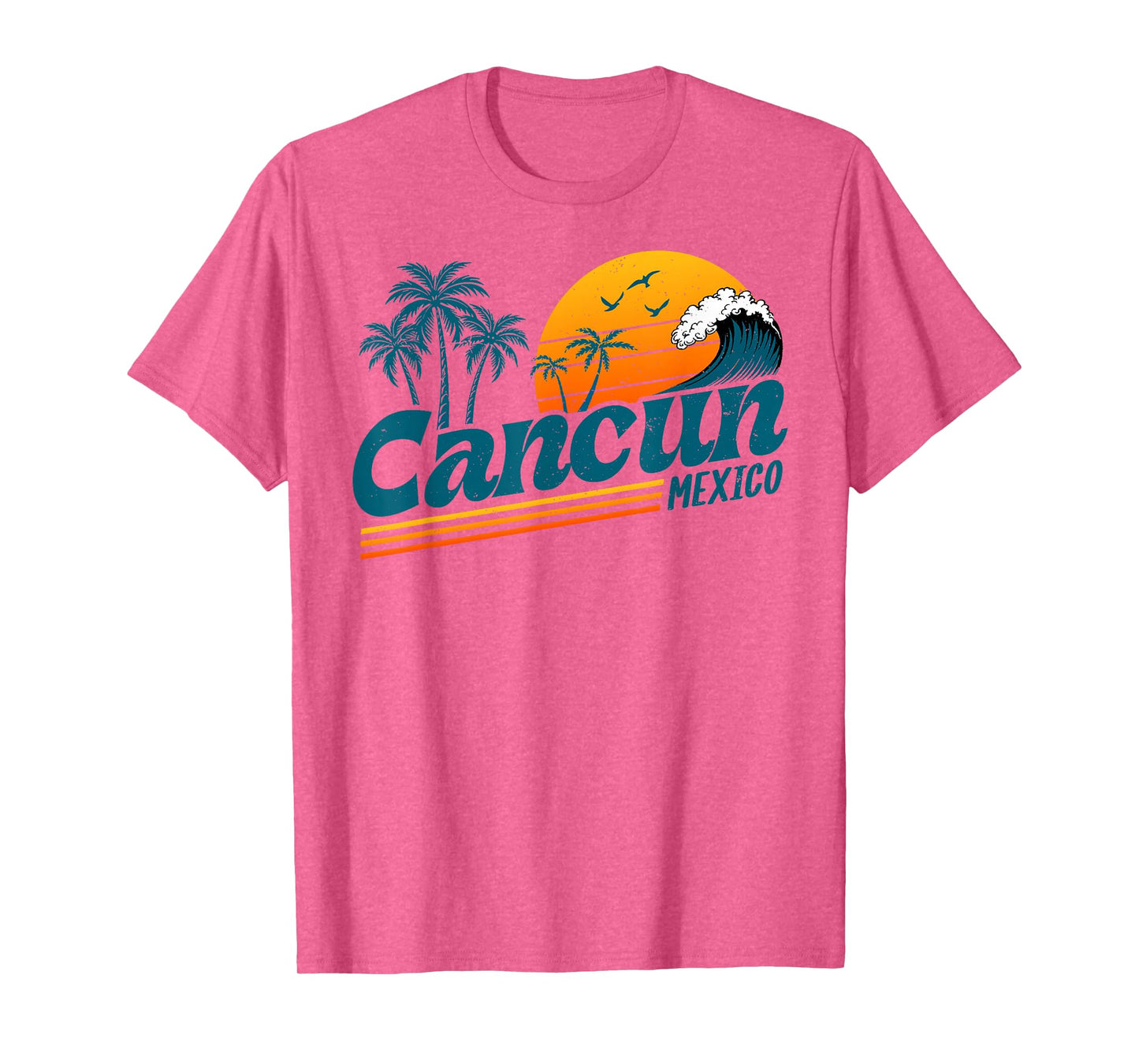 Retro Cancun Mexico Sunset Palm Tree Beach Summer Vacation T-Shirt