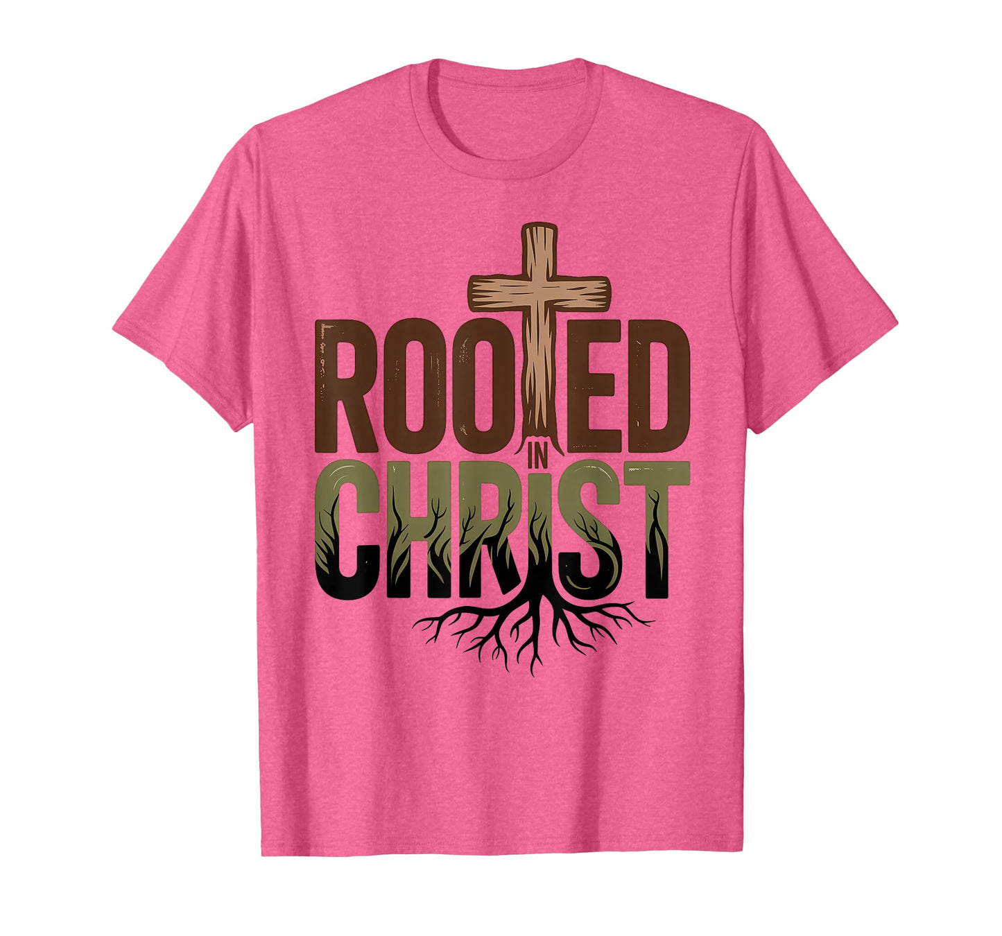 Rooted in Christ Jesus Christian Faith Cross T-Shirt