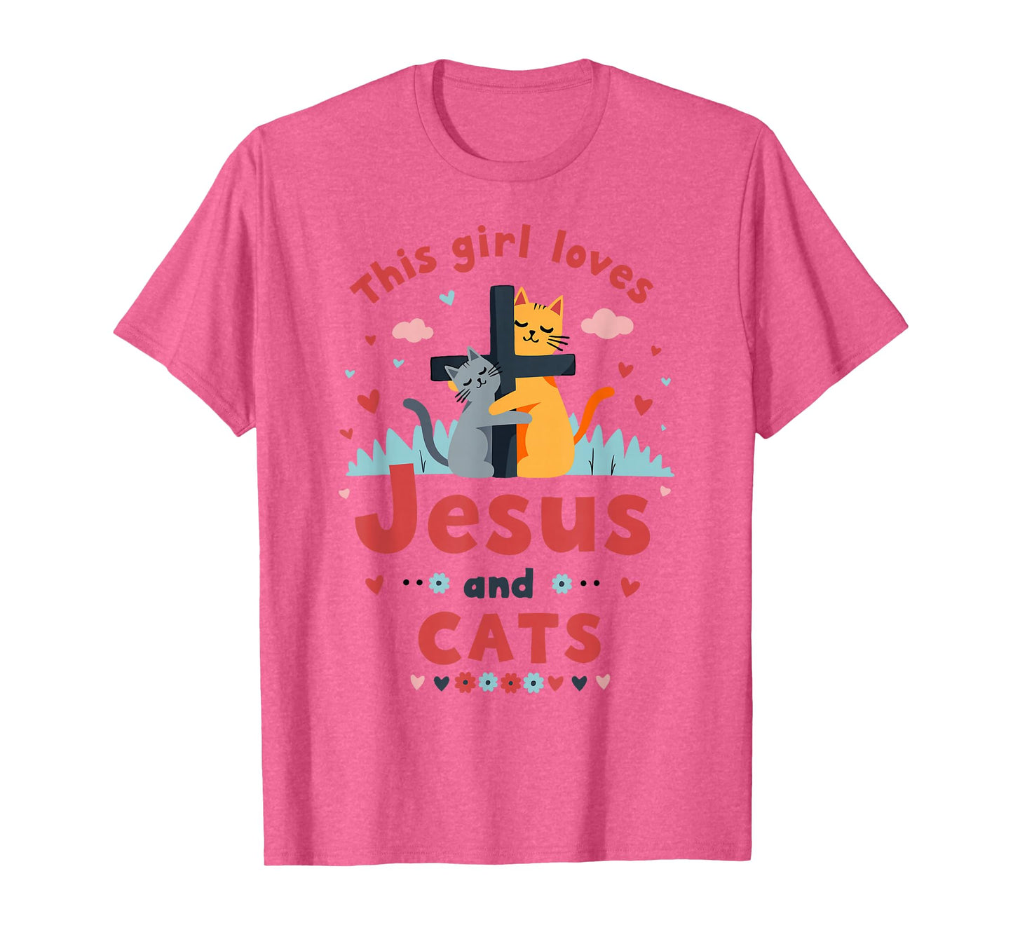 Christian This Girl Loves Jesus and Cats, Cats Hugging Cross T-Shirt