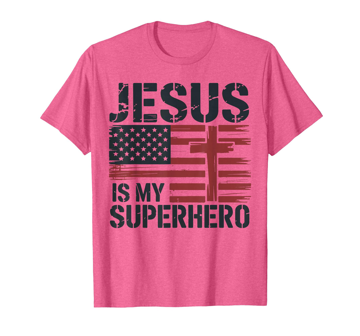 Jesus My Superhero American Flag Christian Patriotic Cross T-Shirt