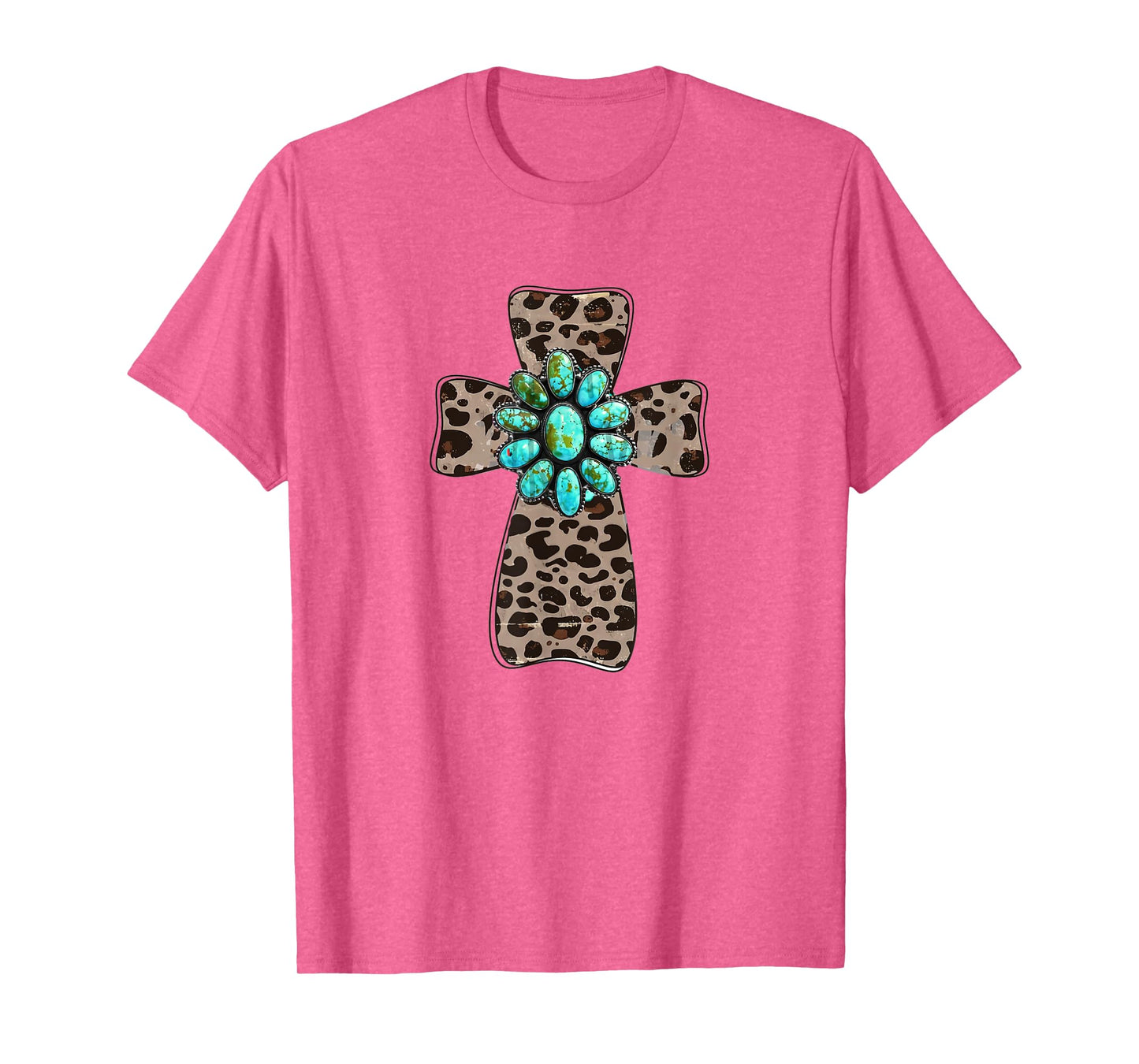 Leopard Cross With Turquoise Southern Western Christian T-Shirt