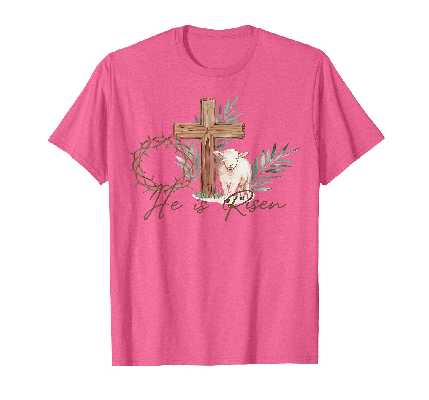 Religious Easter Cross He is Risen Thorns Palm Lamb Christ T-Shirt
