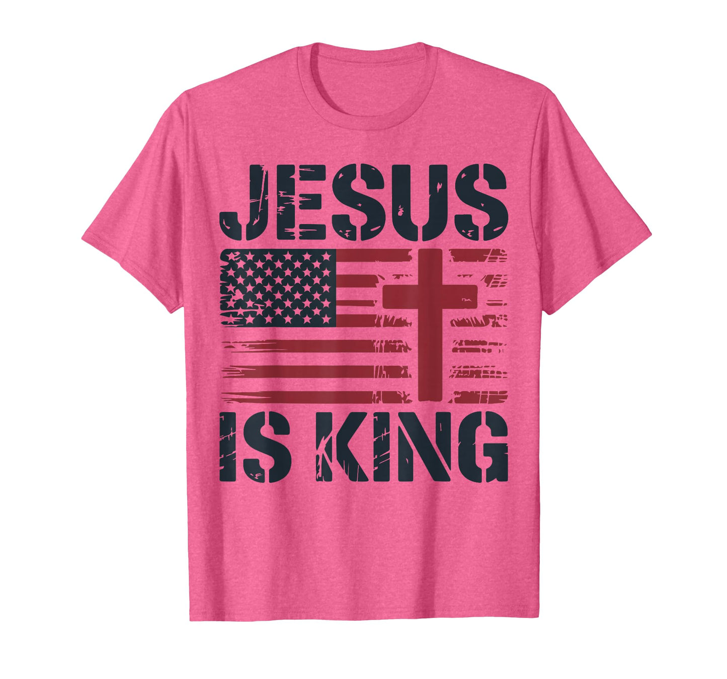 Mens Jesus is King American Flag Christian Patriotic Cross T-Shirt