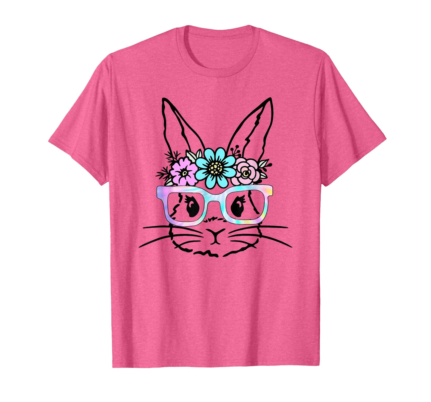 Cute Bunny Rabbit Face Tie Dye Glasses Girl Happy Easter Day T-Shirt