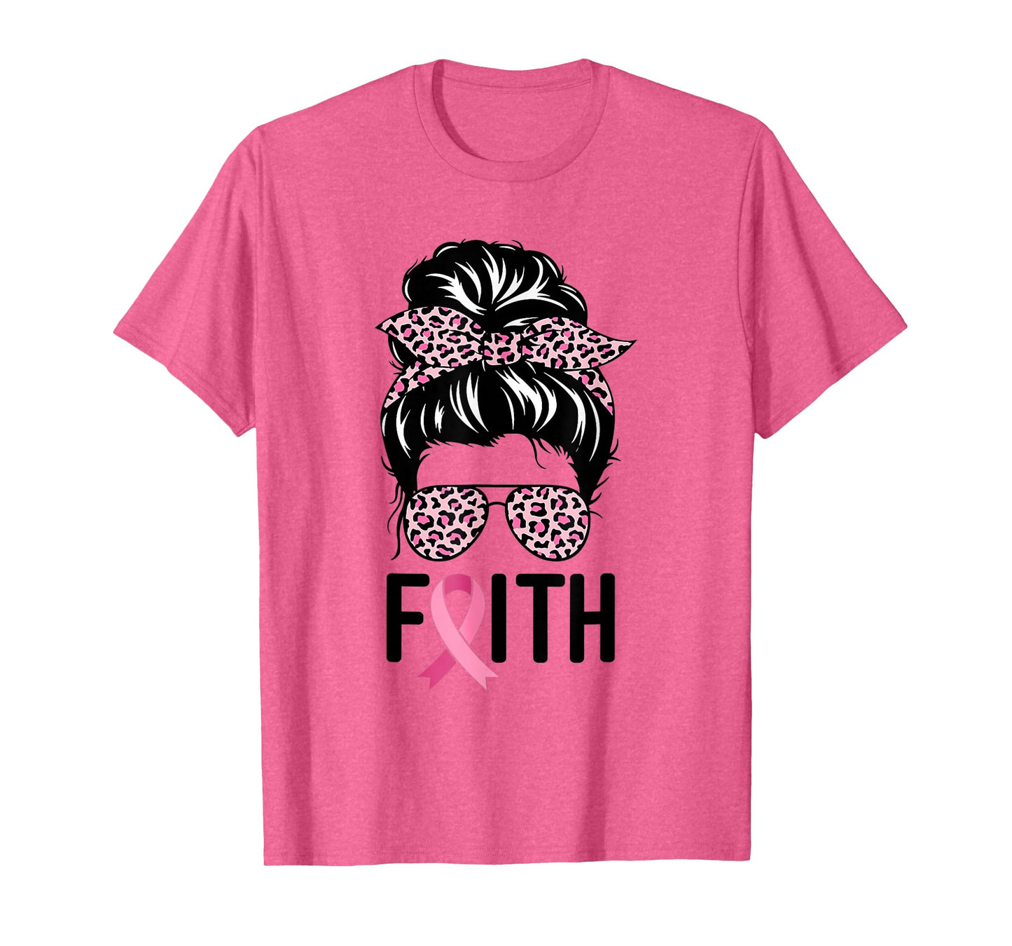 Faith Messy Bun Glasses Wear Pink Breast Cancer Awareness T-Shirt