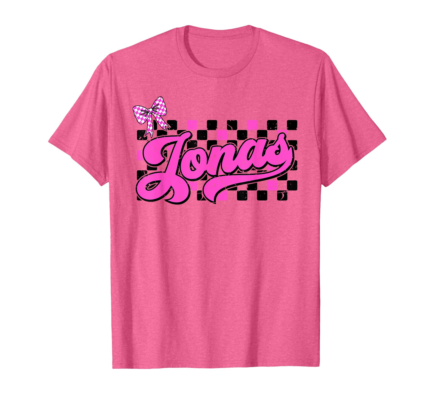 Jonas Checkered First Name I Love Jonas 80's Vintage Bow T-Shirt