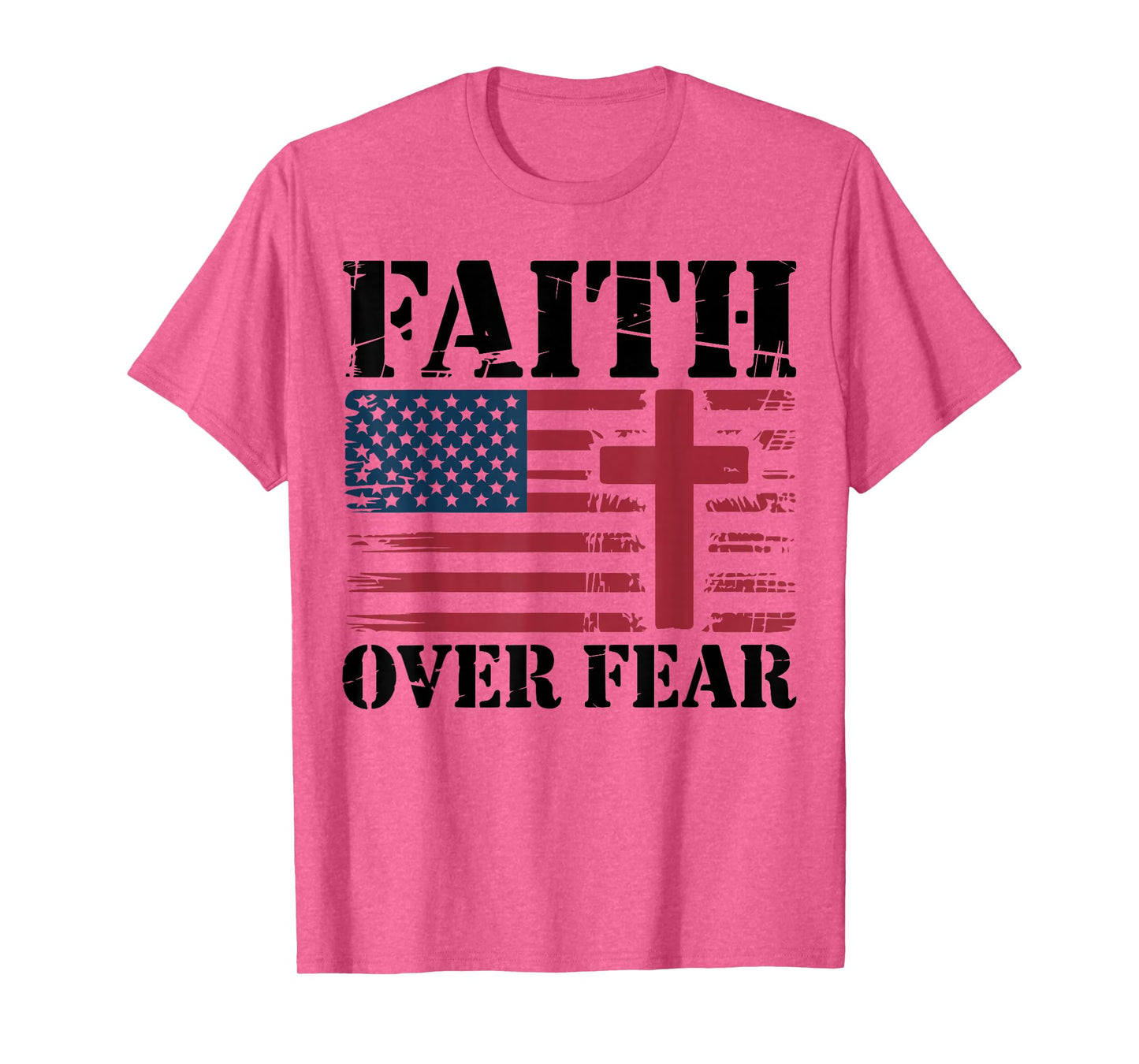 Mens Faith Over Fear Christian Patriotic Cross American Flag T-Shirt