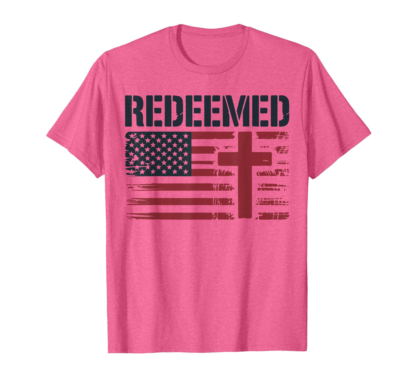 Men's Redeemed Christian Patriotic Cross Faith American Flag T-Shirt