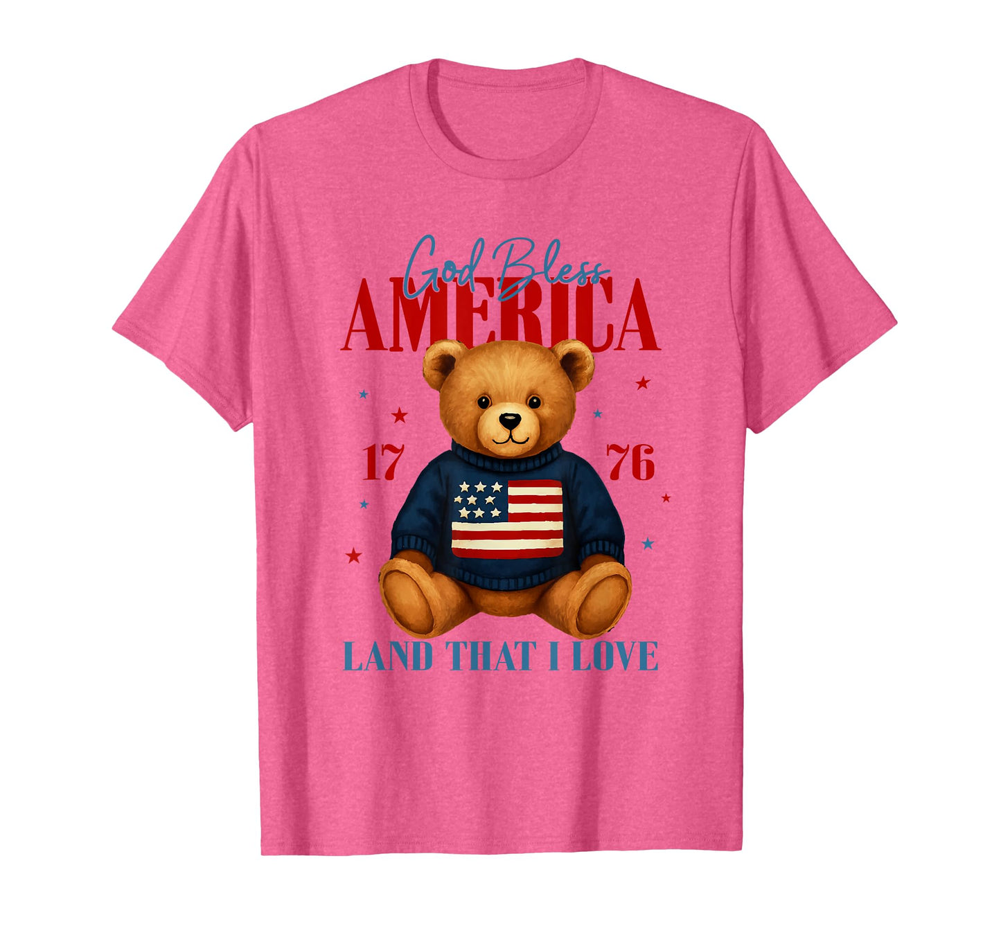 God Bless America Teddy Bear 4th of July USA Flag T-Shirt