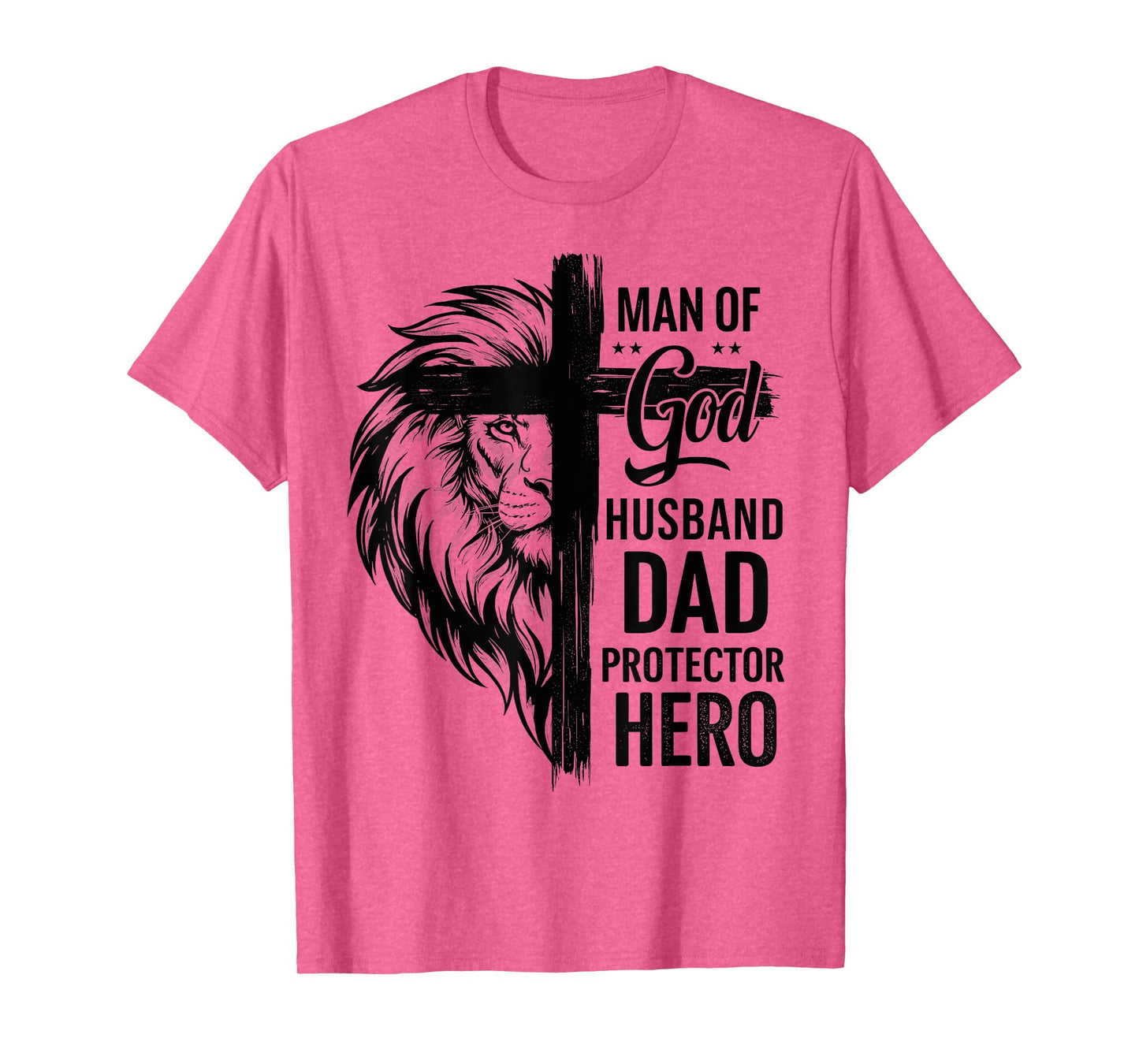 Christian Cross Man of-God Husband Dad Protector Hero Lion T-Shirt