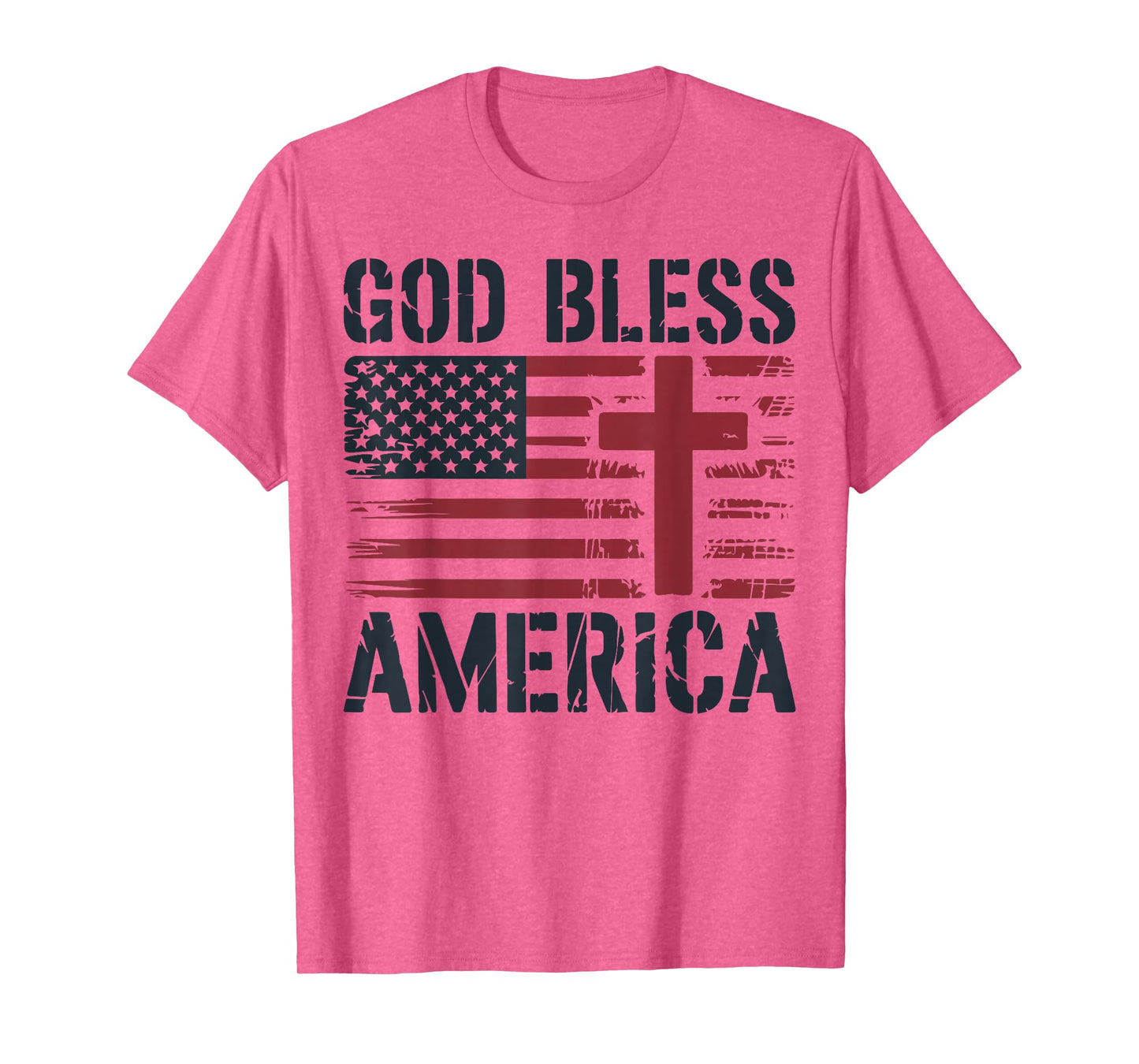 Mens God Bless American Flag Christian Patriotic Cross Jesus T-Shirt