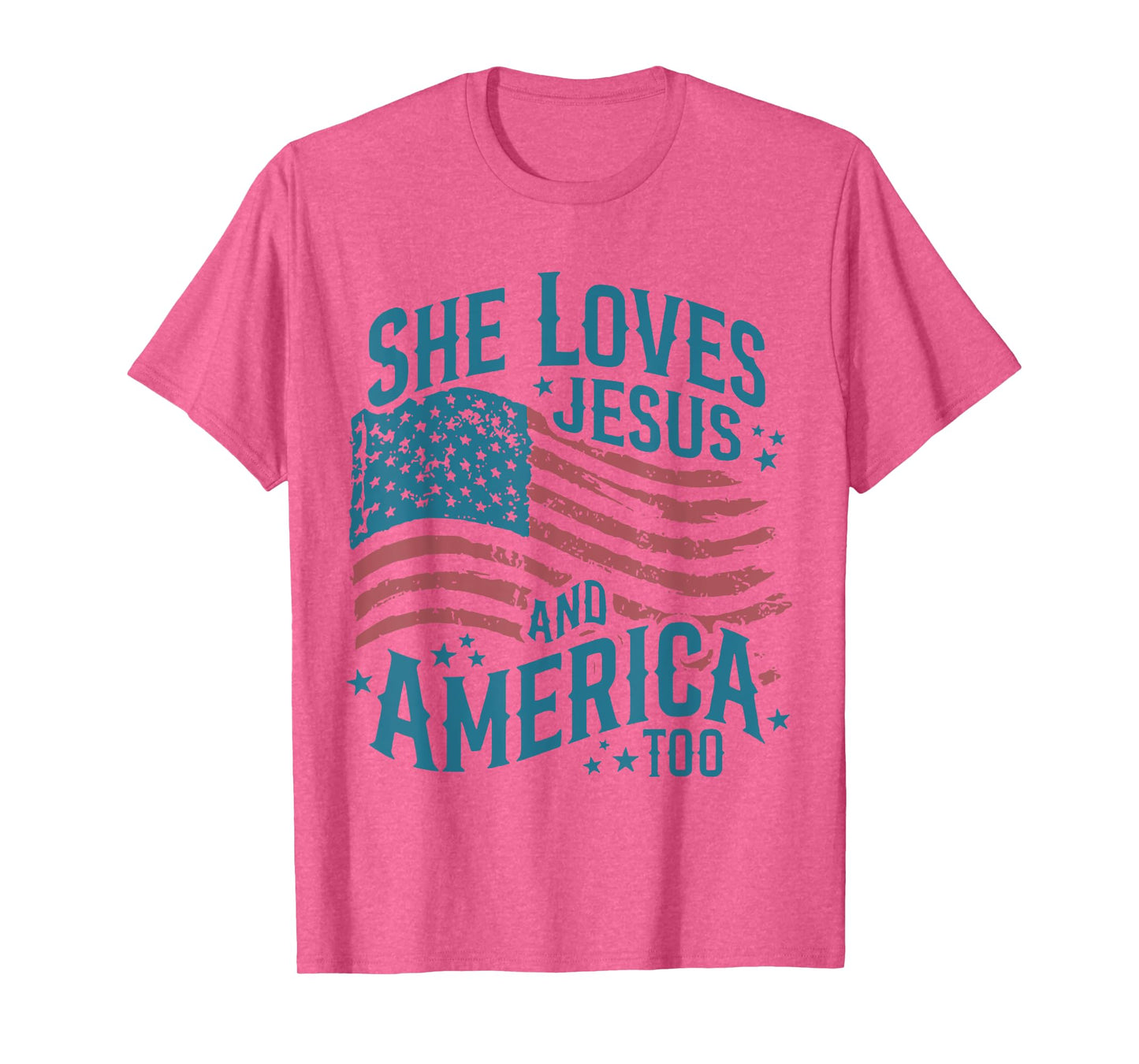 4th Of July She Loves Jesus And America Too Retro US Flag T-Shirt
