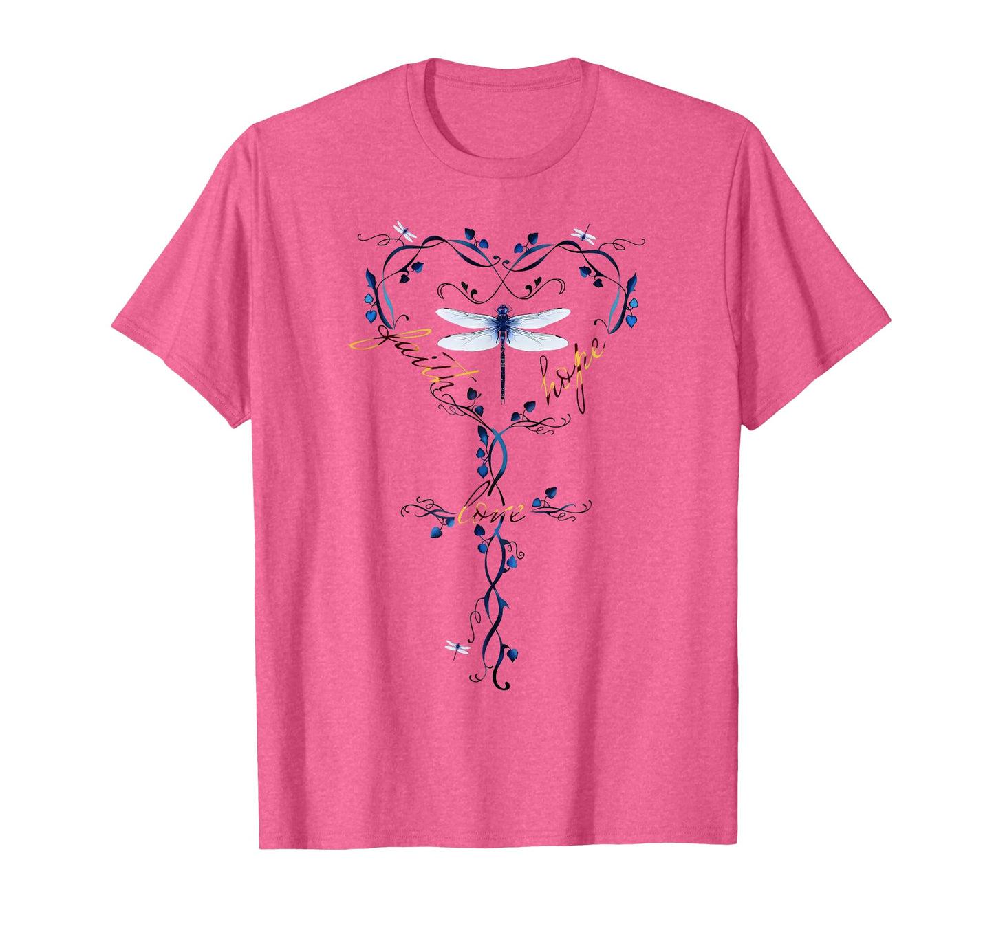 Faith Hope Love Dragonfly Heart Christian Jesus Religious T-Shirt