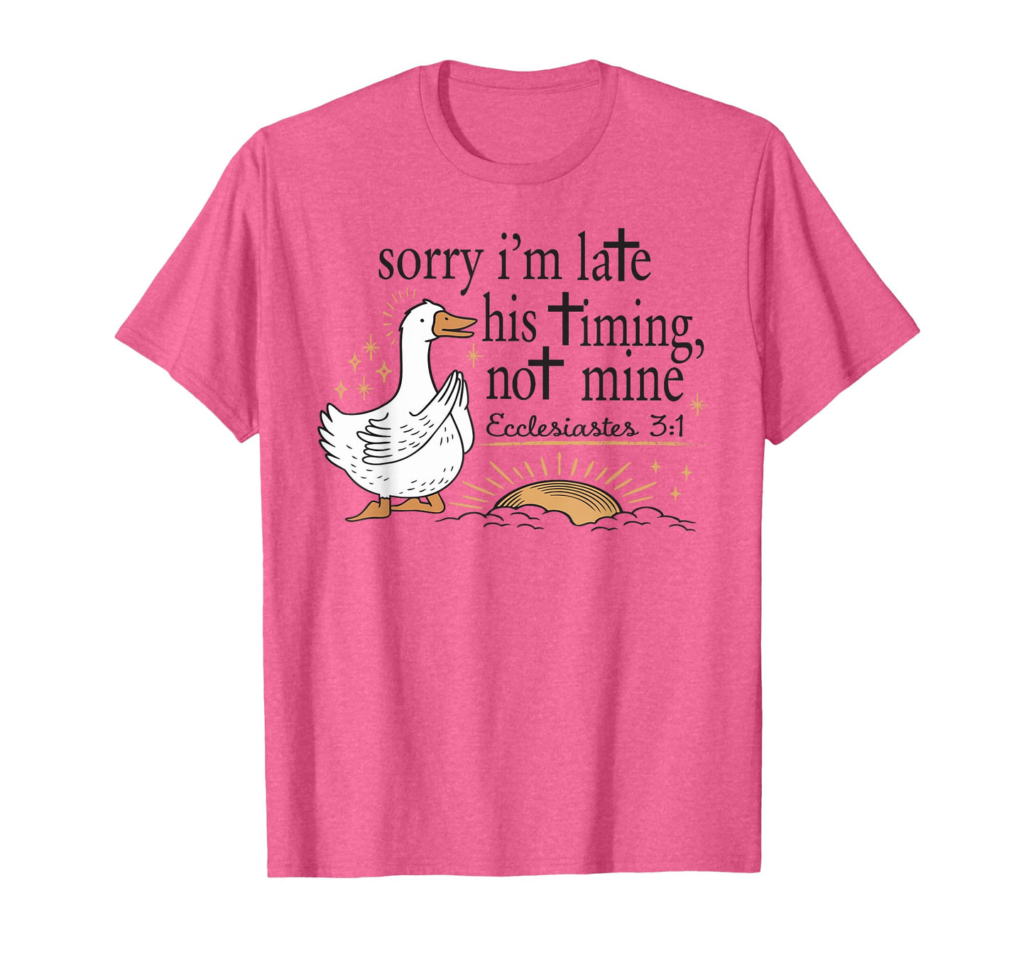 Sorry I'm Late His Timing Not Mine Christian Silly Goose T-Shirt