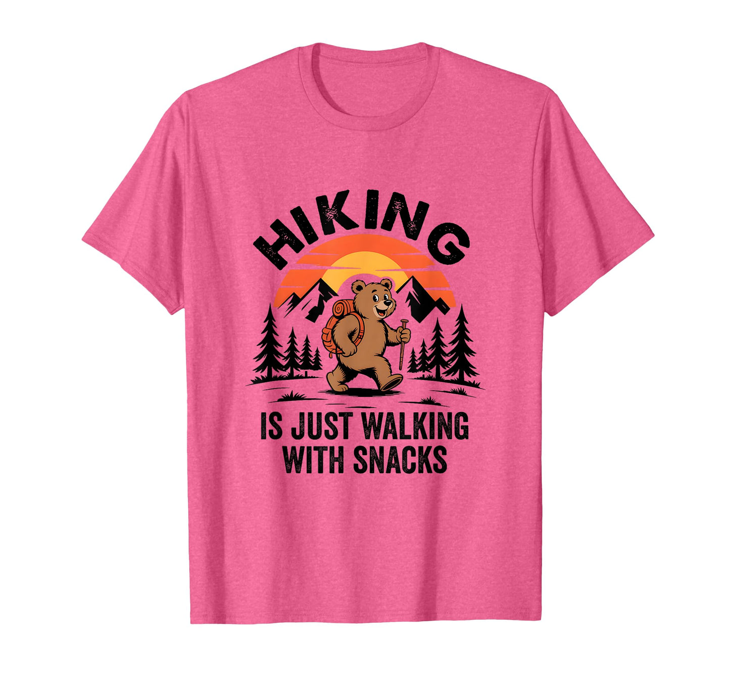 Vintage Hiking Is Just Walking With Snacks Bear Funny Hiking T-Shirt