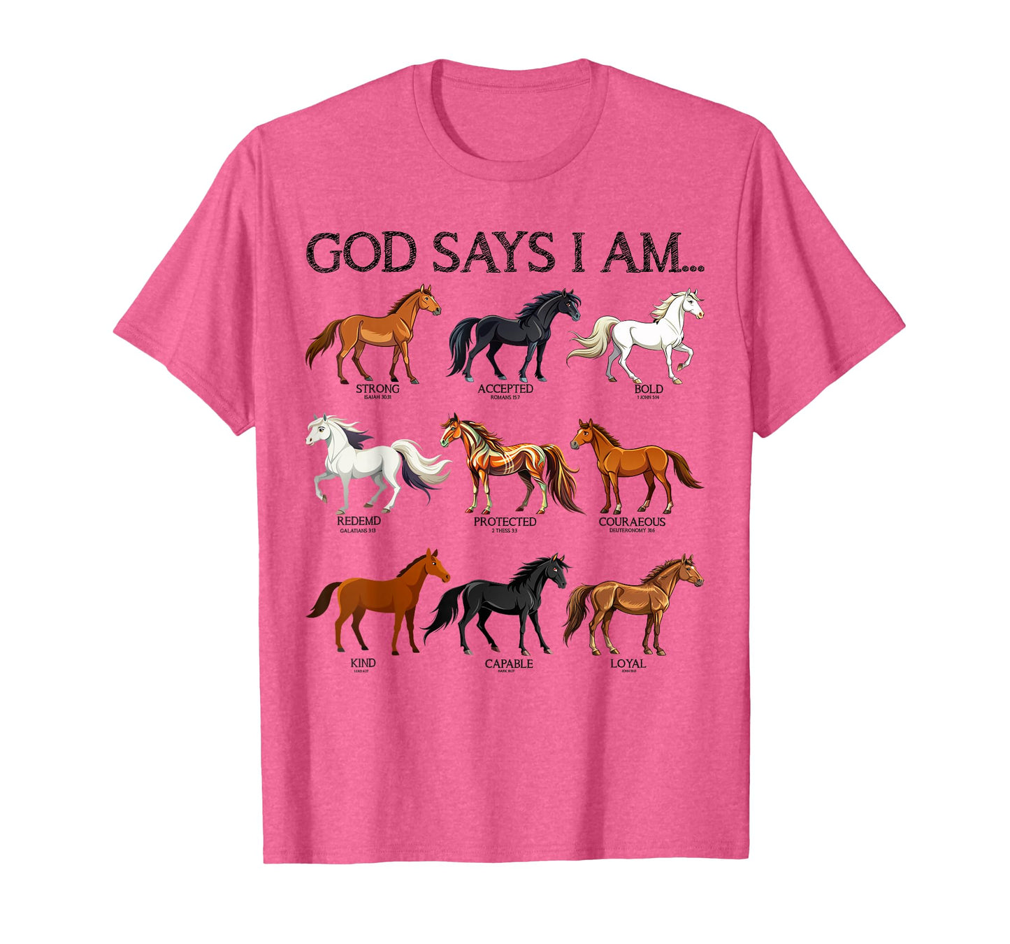 Horses God Says I Am Cute Christian Girl Teen Bible Verse T-Shirt
