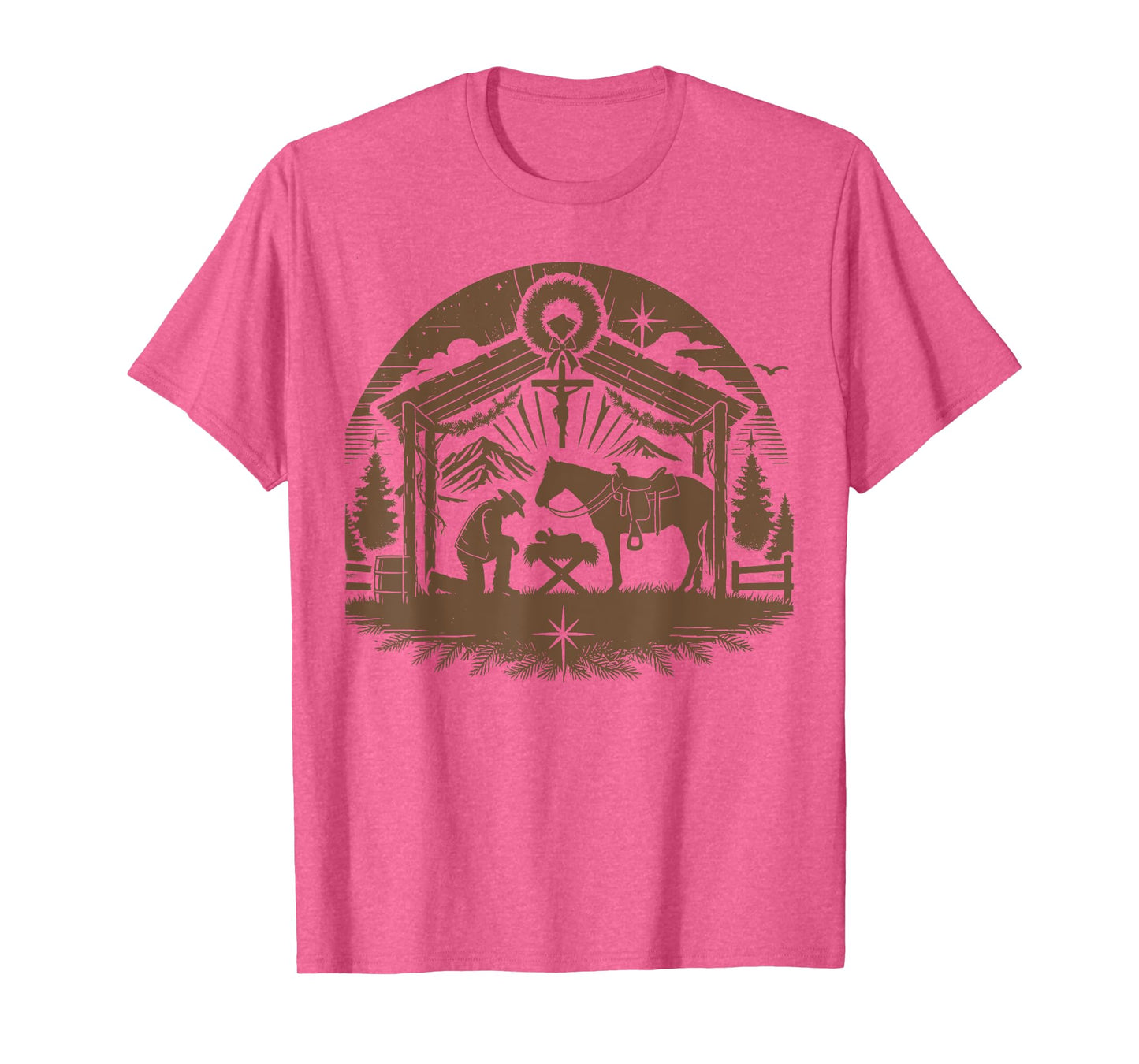 Praying Cowboy Christmas Nativity Christian Western Country T-Shirt