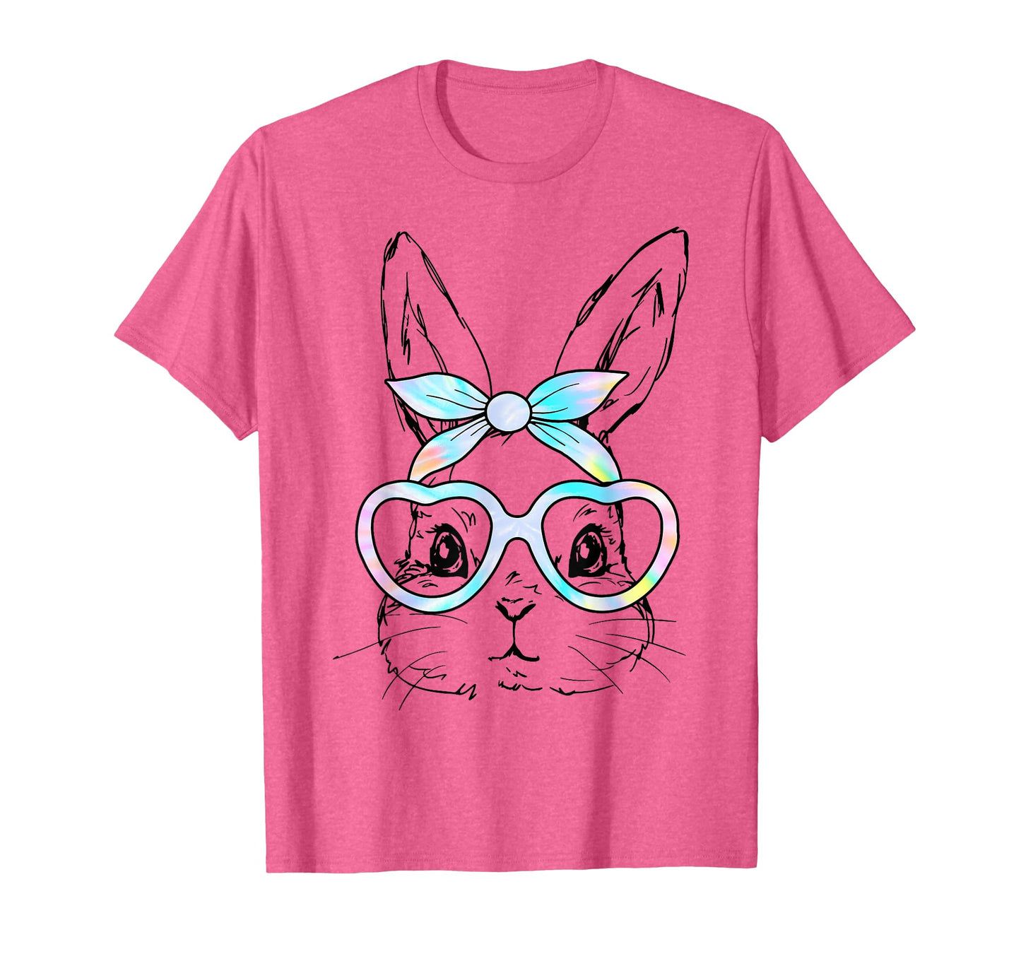 Cute Bunny Rabbit Face Tie Dye Glasses Girl Happy Easter Day T-Shirt