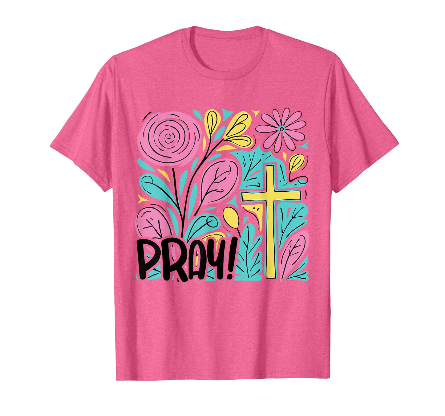PRAY Boho Floral Christian Cross Jesus Bible Verse Faith T-Shirt