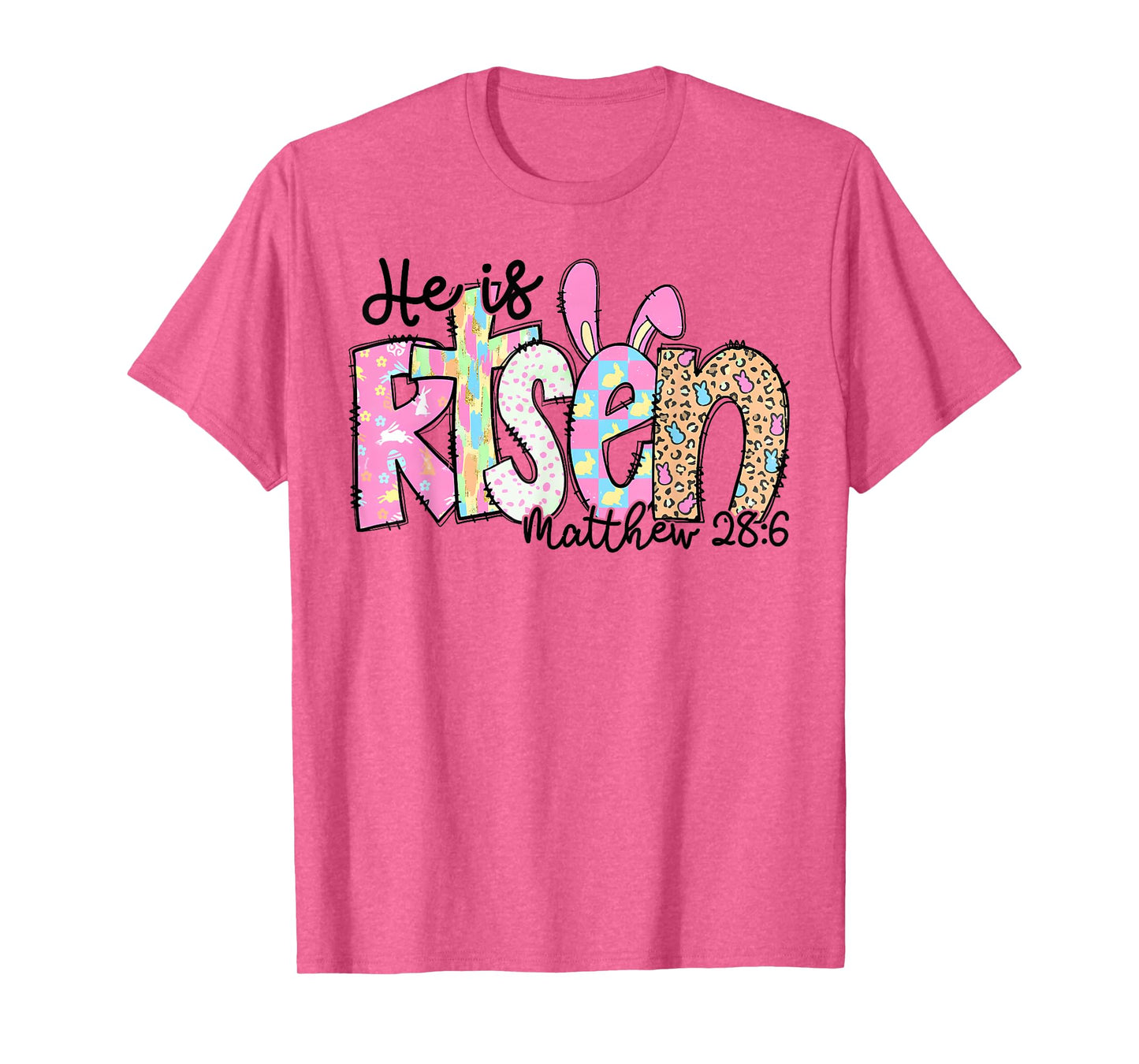 He Is Risen Bunny Christian Cross Happy Easter Day Men Women T-Shirt
