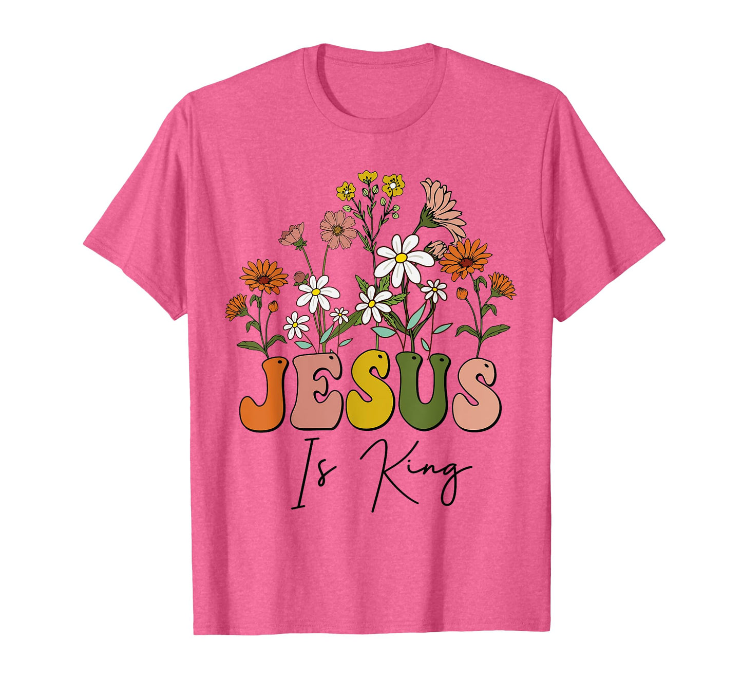 Floral Christian-Shirt Jesus Is King Cute Girl Teen Women T-Shirt