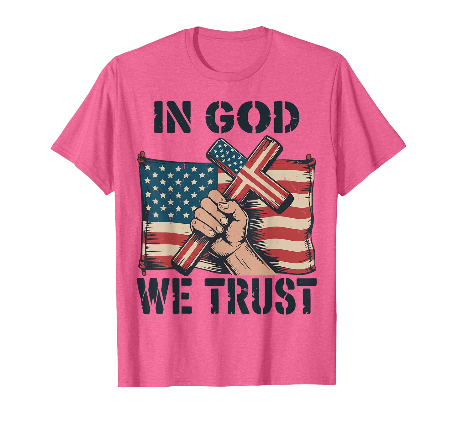 Mens in God We Trust Christian Patriotic Cross American Flag T-Shirt
