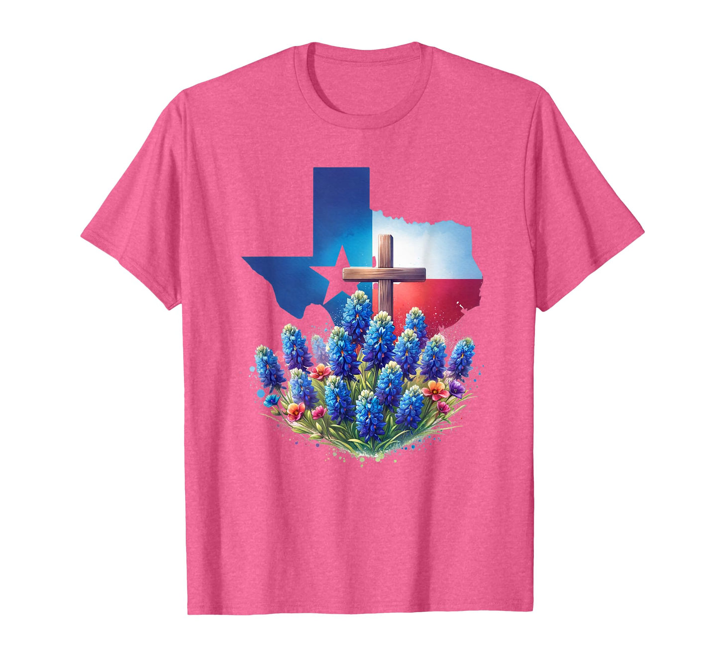 Christian Texan Pride, Bluebonnet Flower Cross T-Shirt