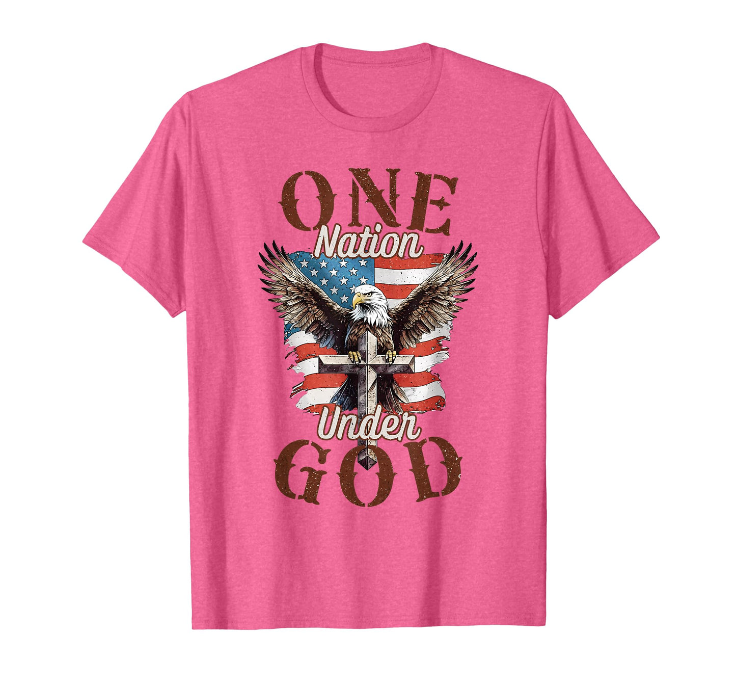 One Nation Under God Eagle Cross and American Flag Men Women T-Shirt
