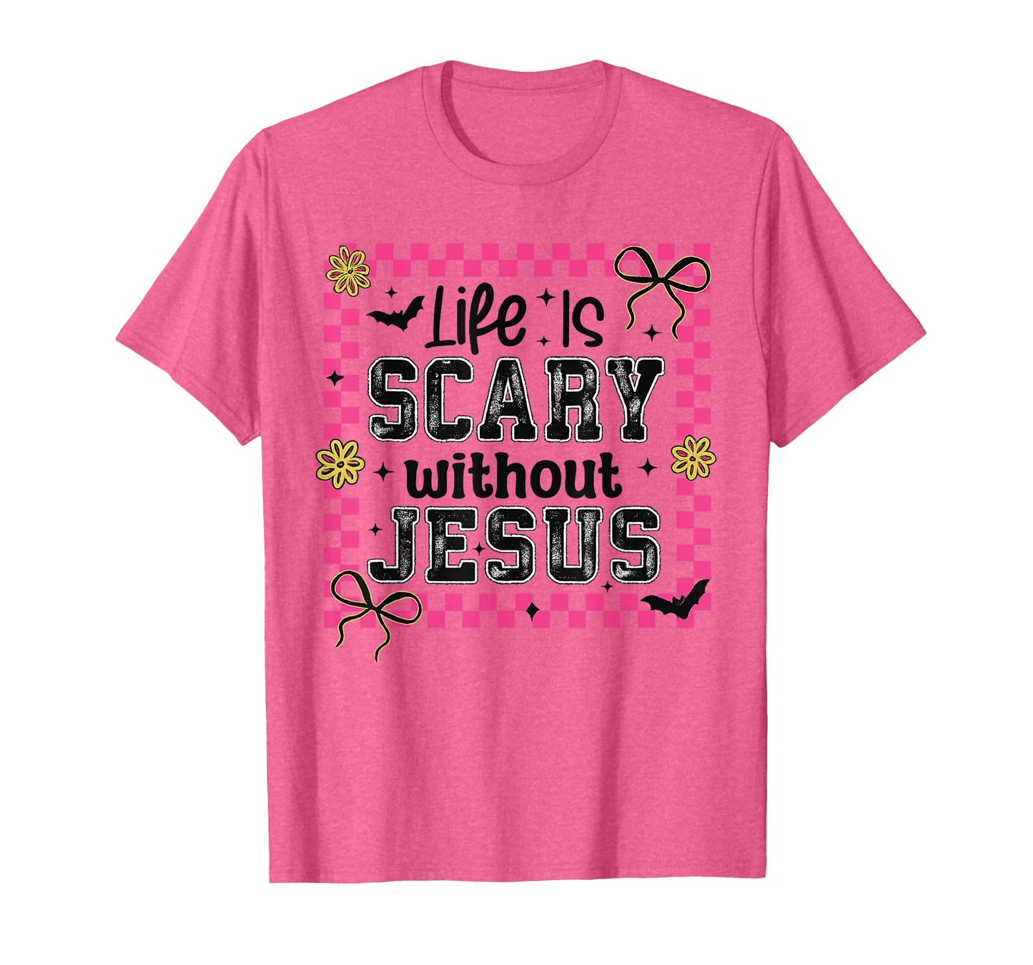 Life is Scary Without Jesus Halloween Christian Bow Coquette T-Shirt