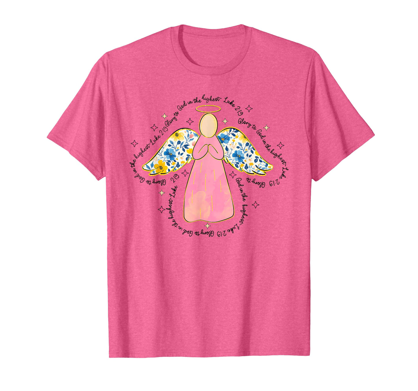 Silhouette Pink Floral Angel God, Beautiful Christmas Angel T-Shirt