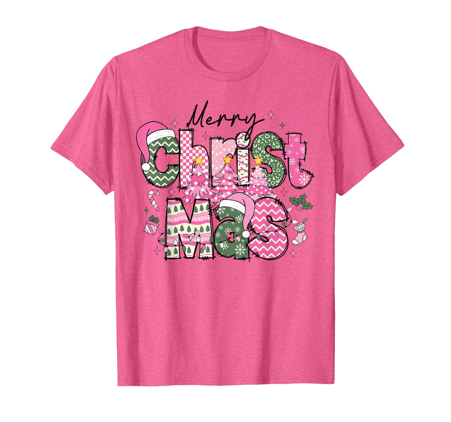Merry Christ Mas Pink Christmas Religious Jesus Family Xmas T-Shirt