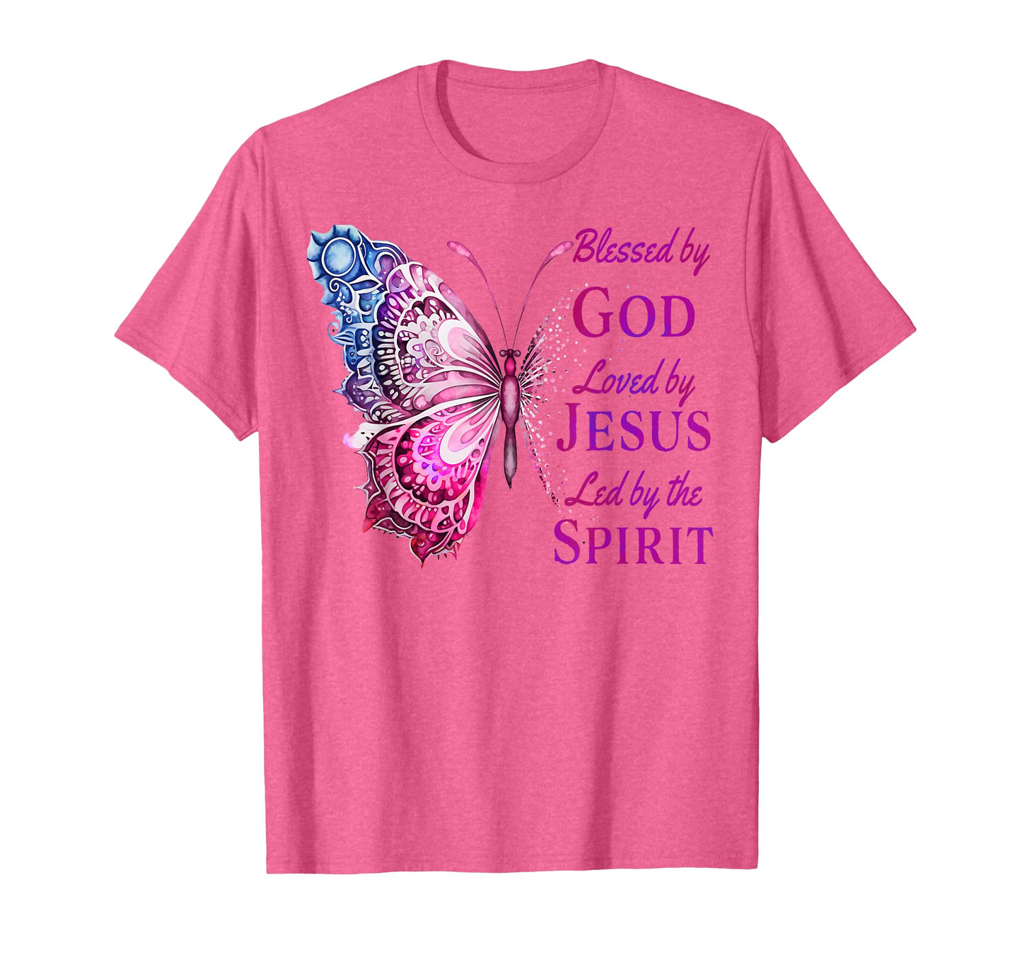 Blessed by God Loved by Jesus Pink Butterfly Christian T-Shirt