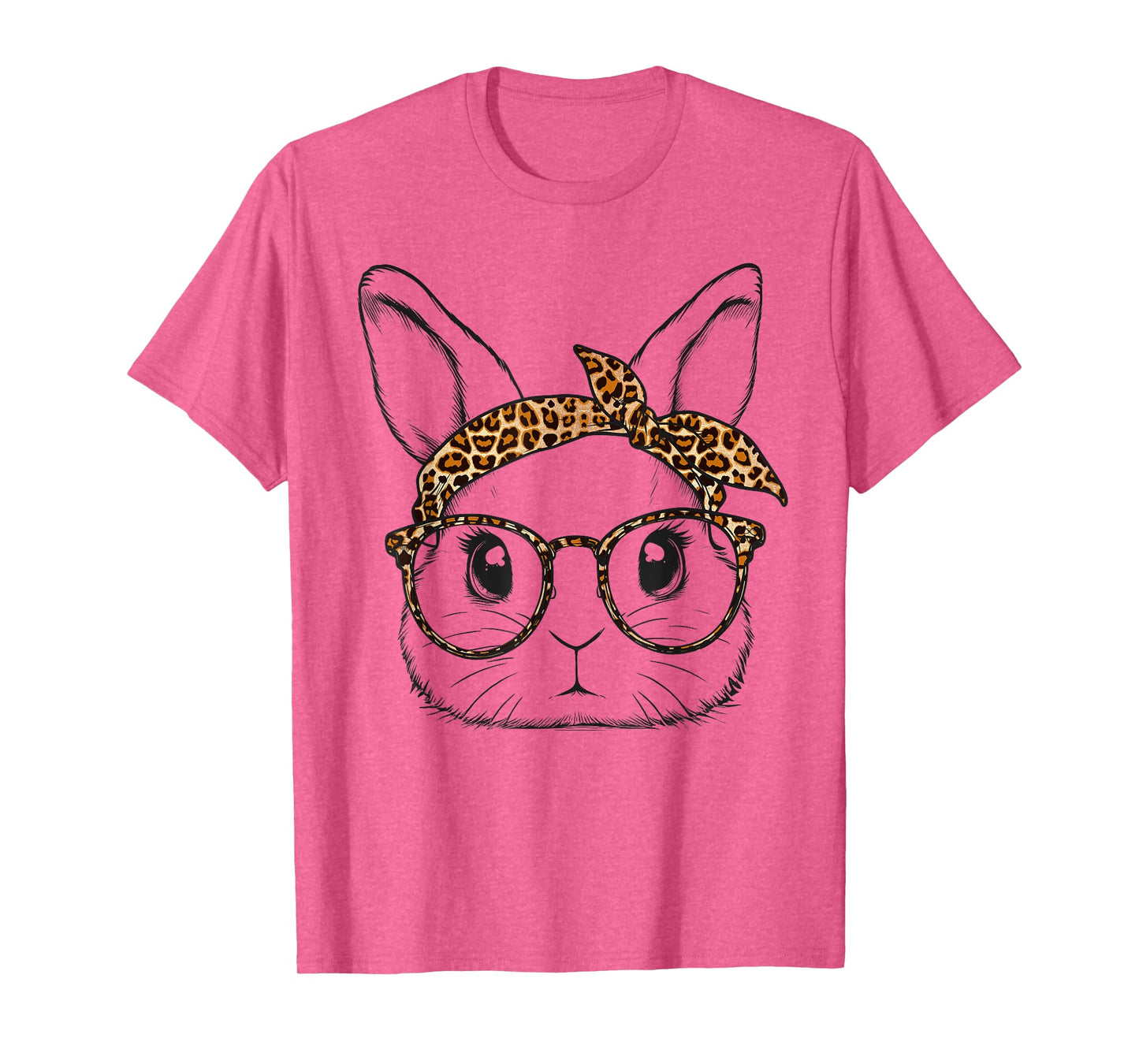 Cute Bunny Rabbit Face Leopard Glasses Girl Happy Easter Day T-Shirt