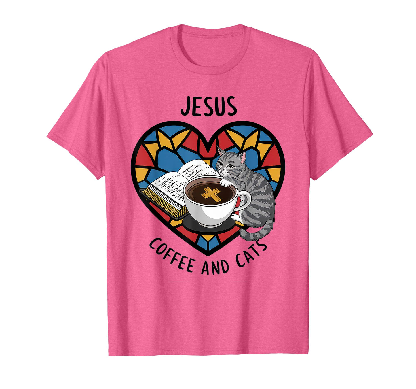 Jesus Coffee Cats Funny Cute Design Jesus Lovers Christian T-Shirt