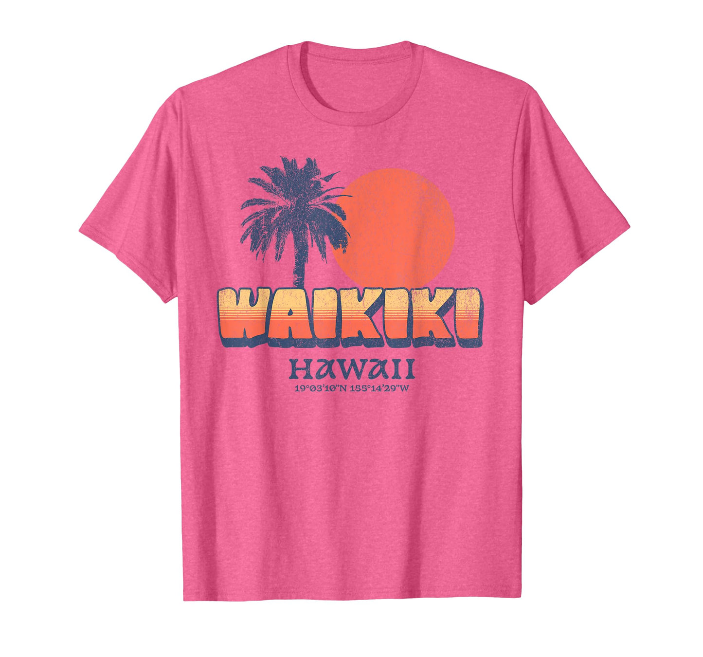 Funny Waikiki Hawaii Retro Sunset Palm Tree Hawaiian Beach T-Shirt