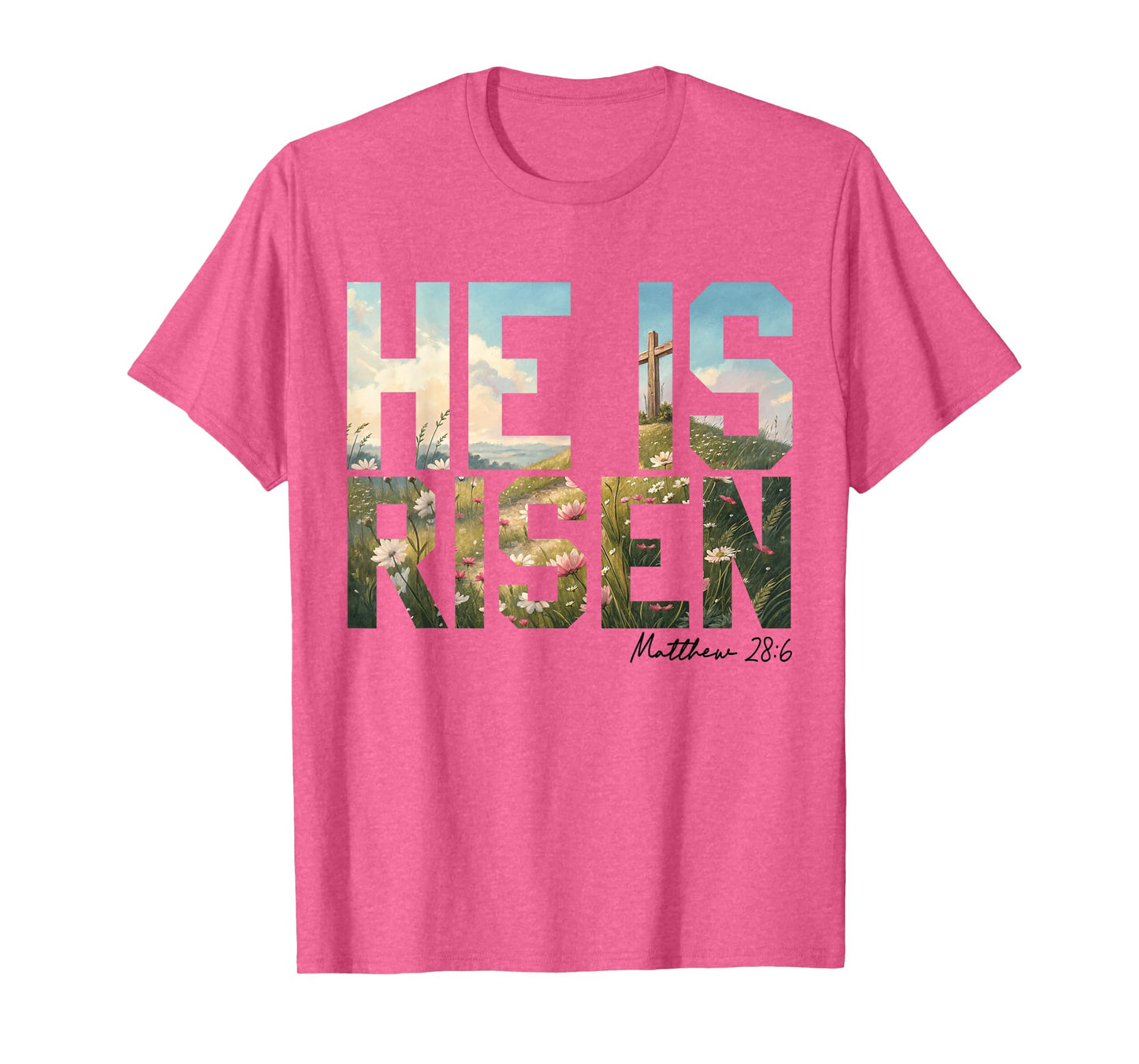 He Is Risen Wildflower Cross Jesus Christian Easter Faith T-Shirt