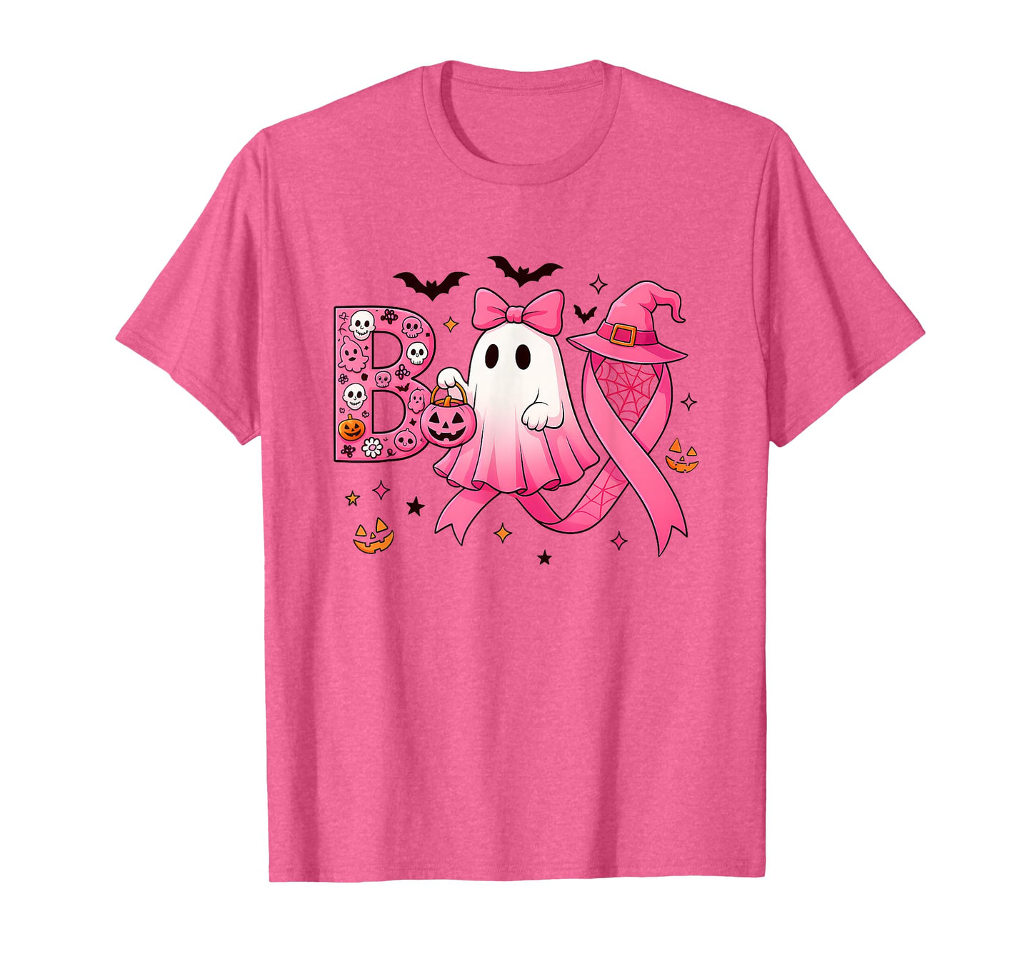 Cute Pink Ribbon Ghost Halloween, Breast Cancer Awareness T-Shirt