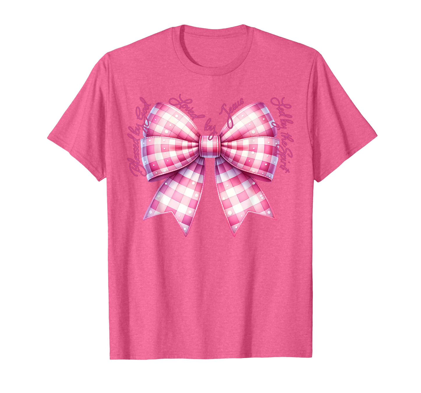 Blessed By God Loved By Jesus Pink Gingham Coquette Bow T-Shirt