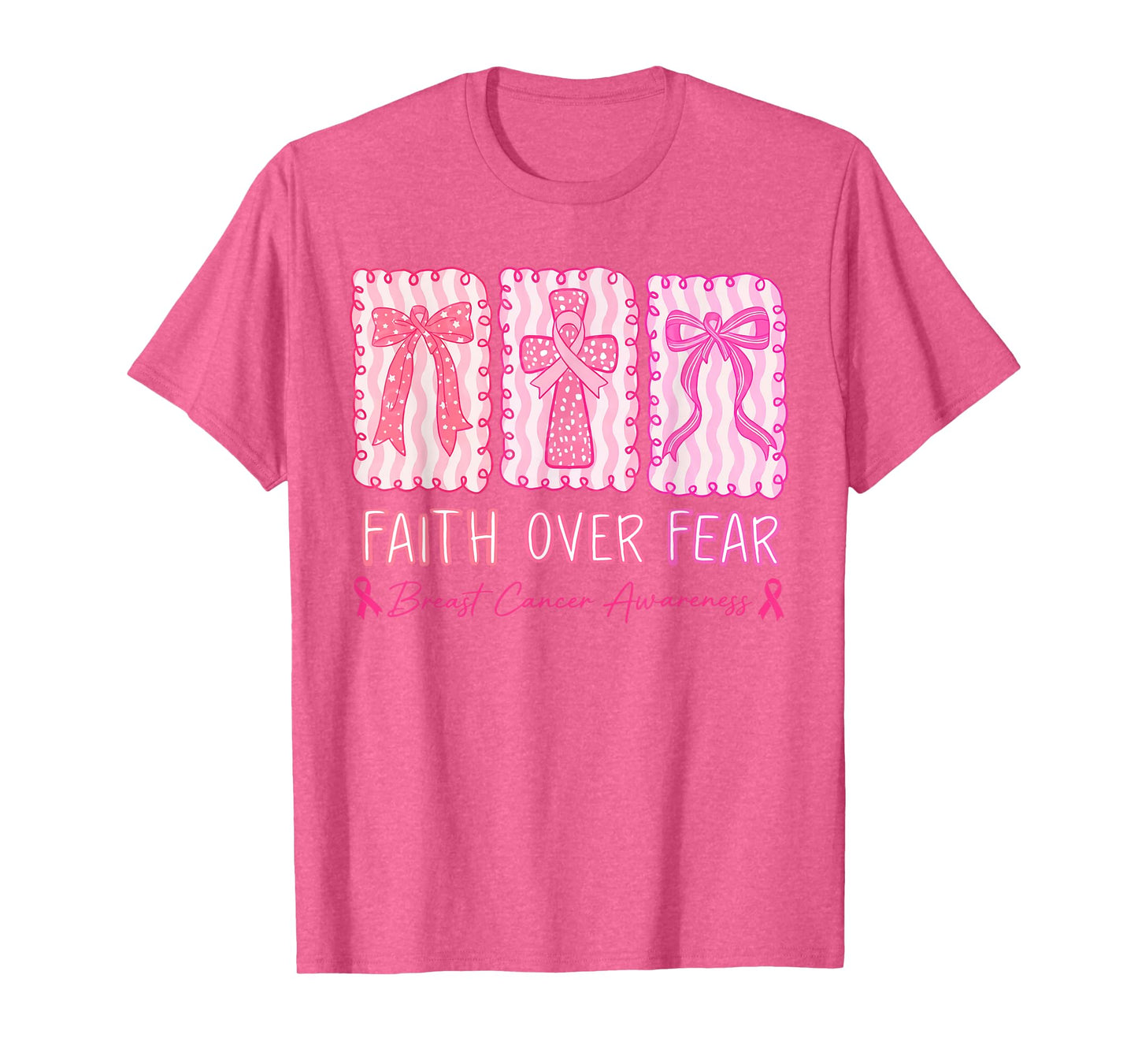 Faith Over Fear Coquette Bow Plaid Breast Cancer Awareness T-Shirt