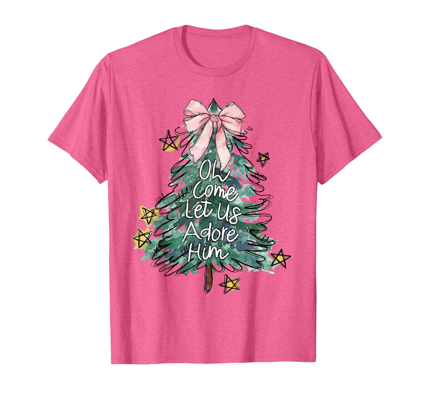 Oh Come Let Us Adore Him Christmas Xmas Tree Christian Jesus T-Shirt