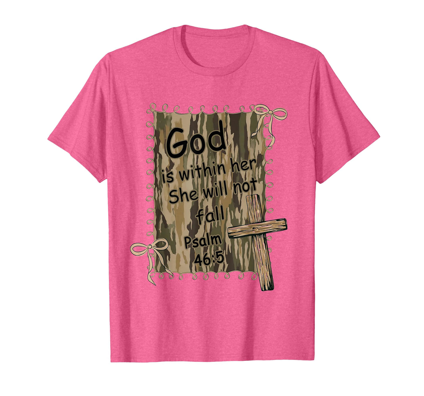 God is Within Her Bible Verse Christian Camo Coquette Bow T-Shirt