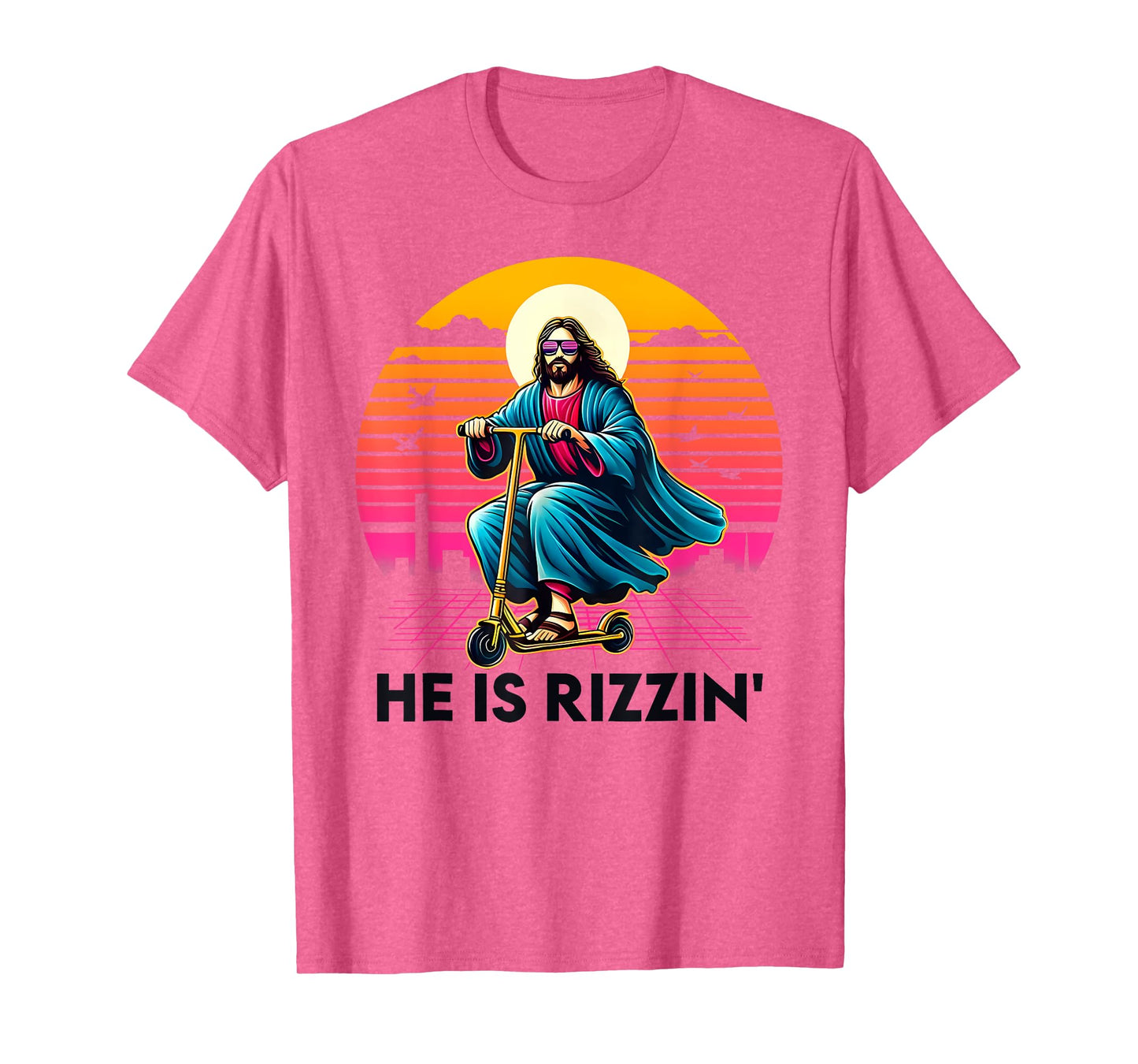 He Is Rizzin Jesus Riding Scooter Easter Christian Men Boy T-Shirt