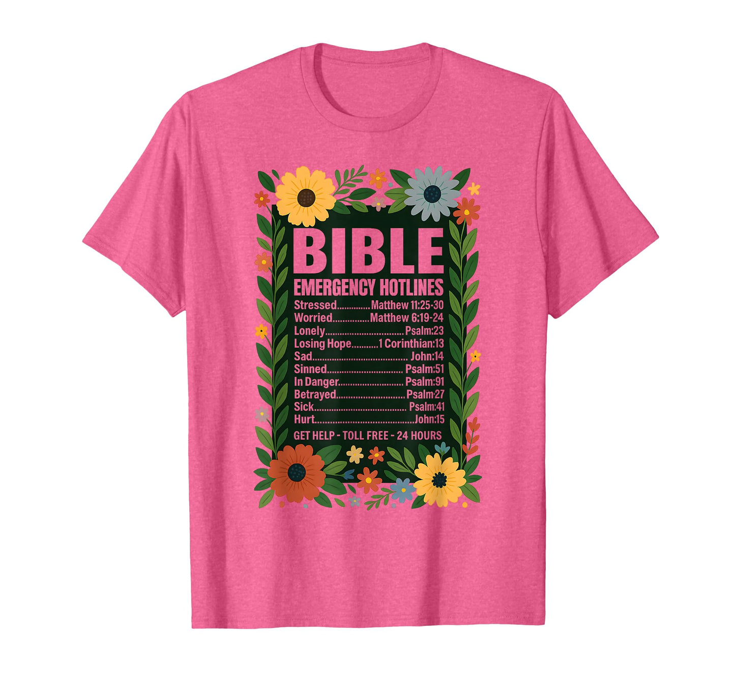 Bible Emergency Numbers Retro Flowers Jesus Hotline T-Shirt