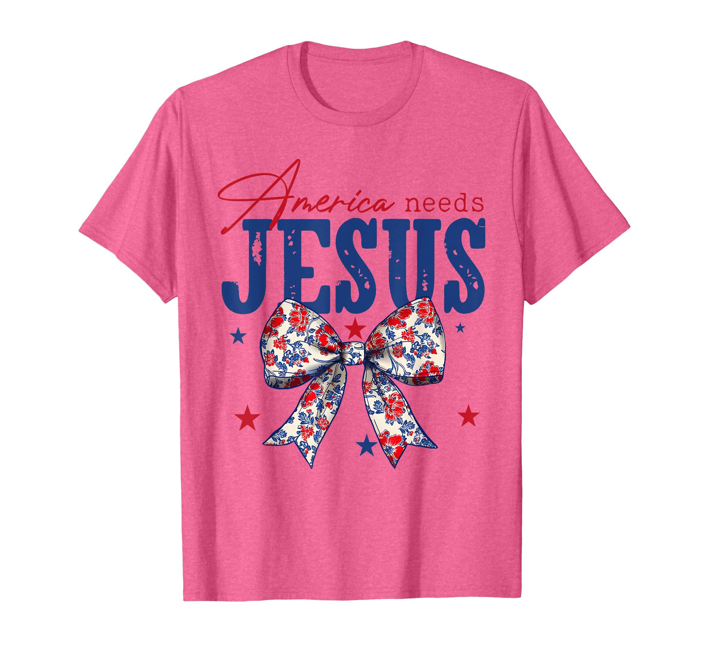 America Needs Jesus Coquette Bow Patriotic American Flag T-Shirt