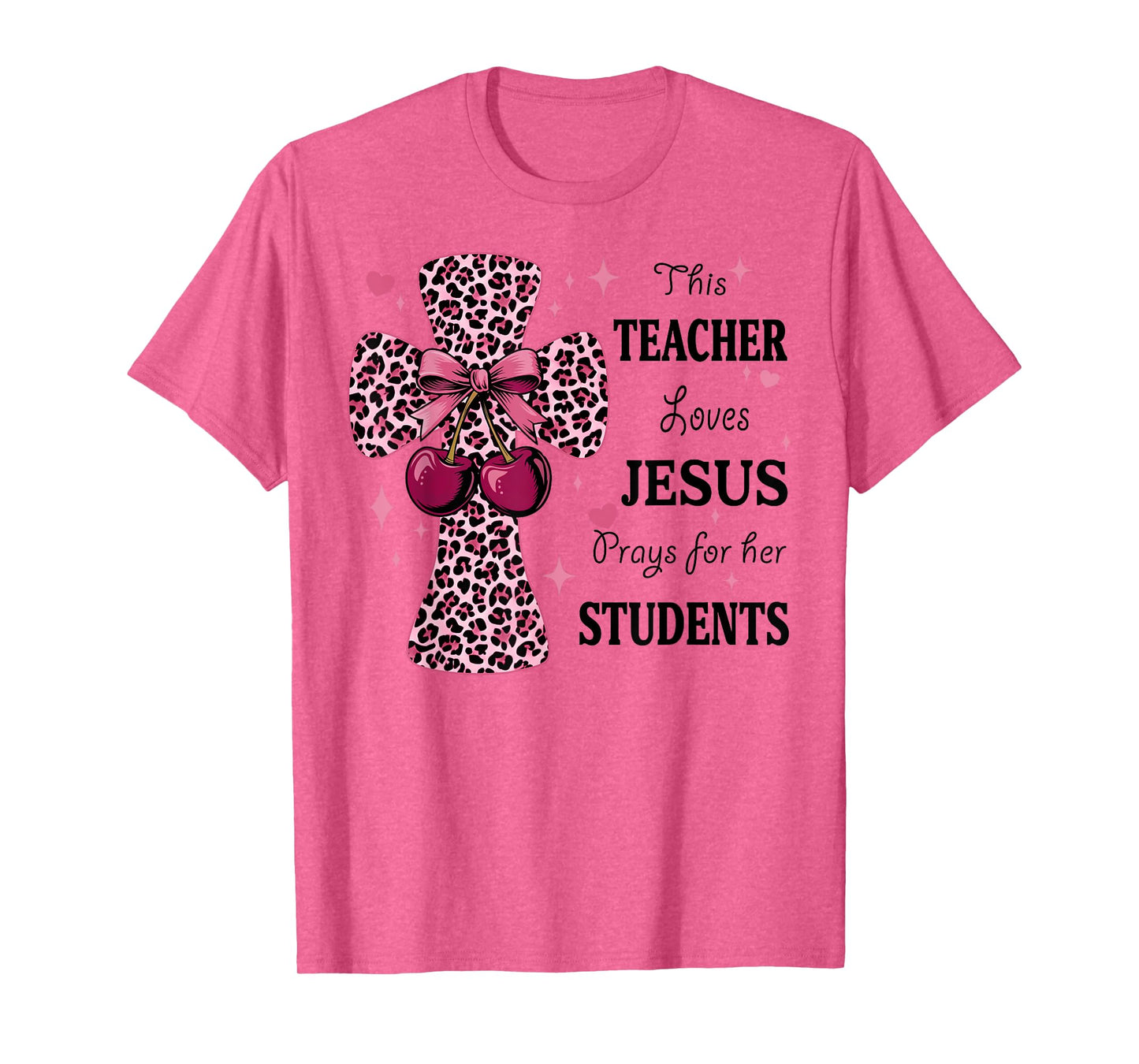 Leopard Cross and Cherry Design for Christian Teachers T-Shirt