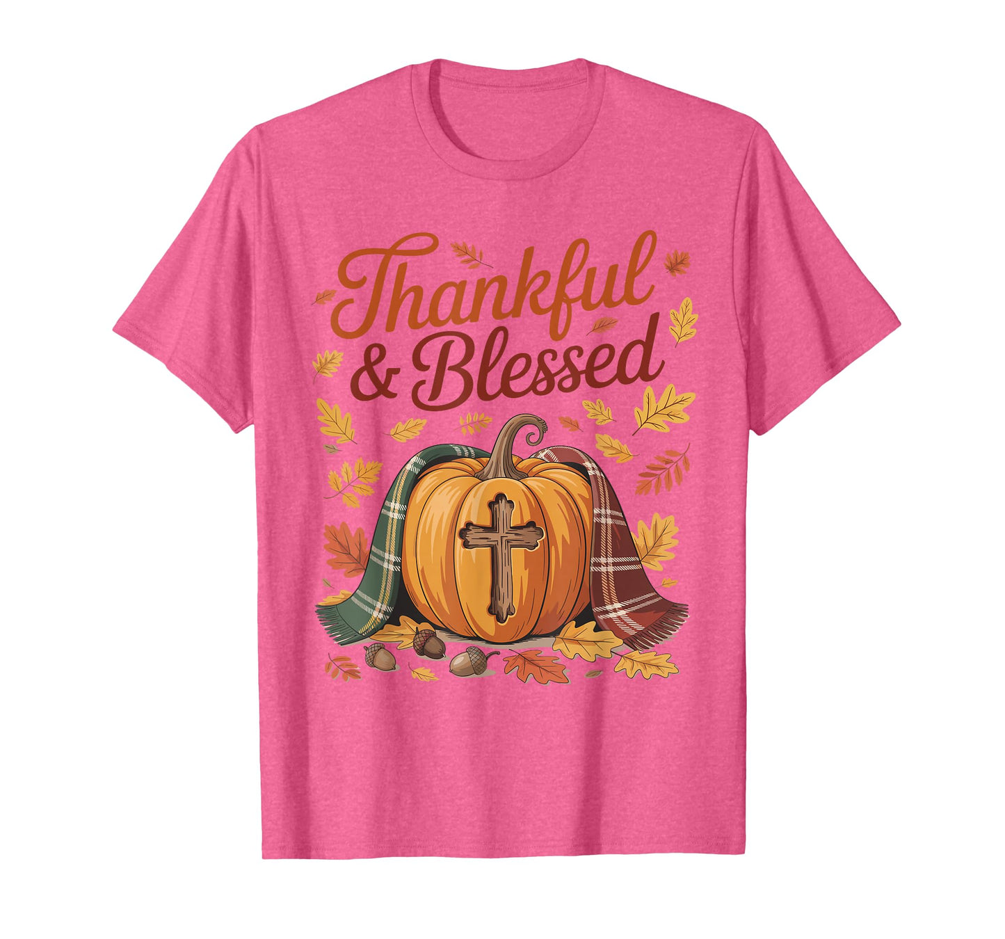 Thankful Blessed Pumpkin Cross Thanksgiving Fall T-Shirt