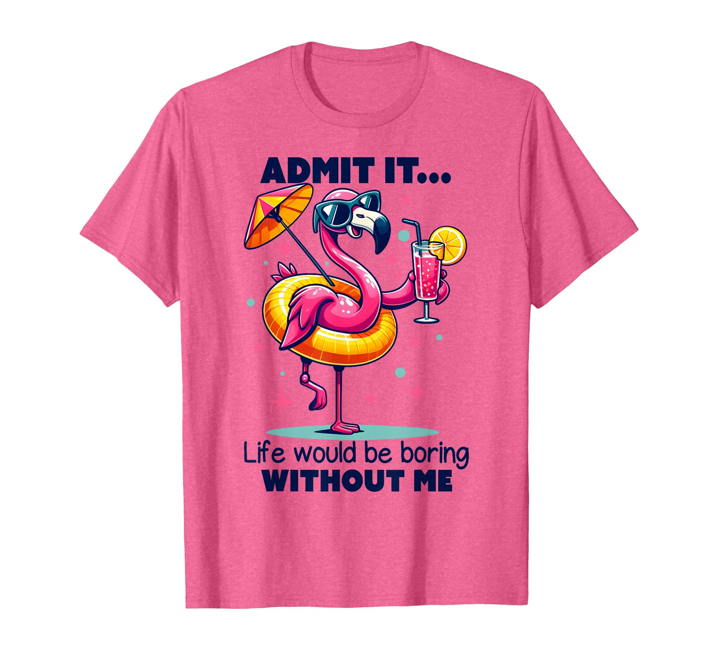 Pink Flamingo Drinking Cocktails Summer Vacation Beach Funny T-Shirt